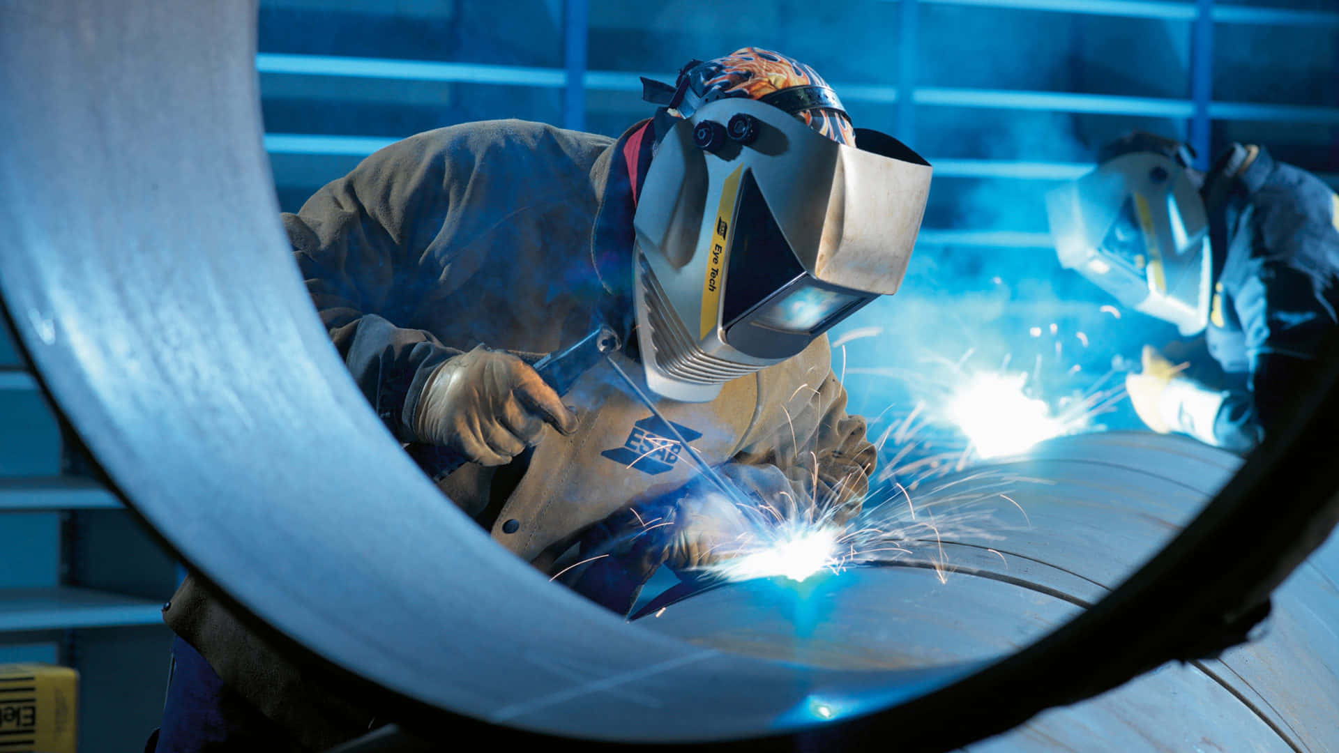 welder, protective gear, sparks, Full HD Desktop Wallpaper