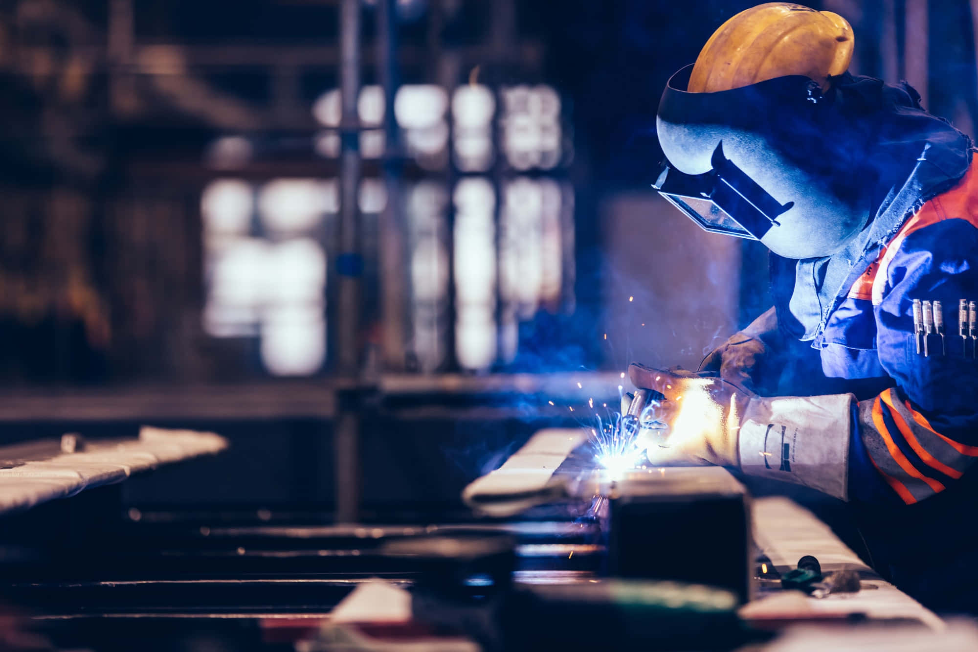 welder, protective gear, bright sparks, Full HD Desktop Wallpaper