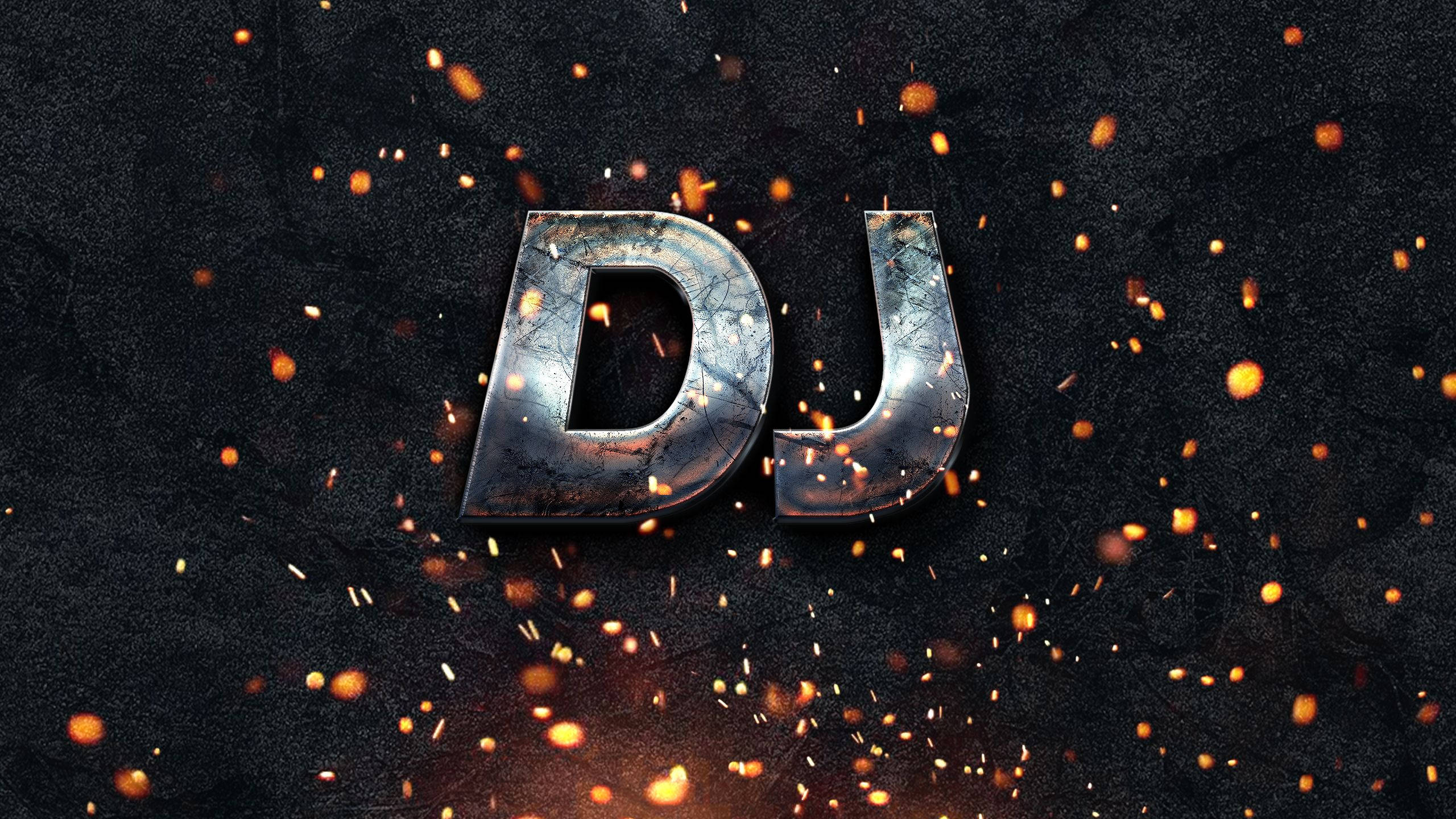 metallic DJ, fiery sparks, dark textured background, 2K Desktop Wallpaper