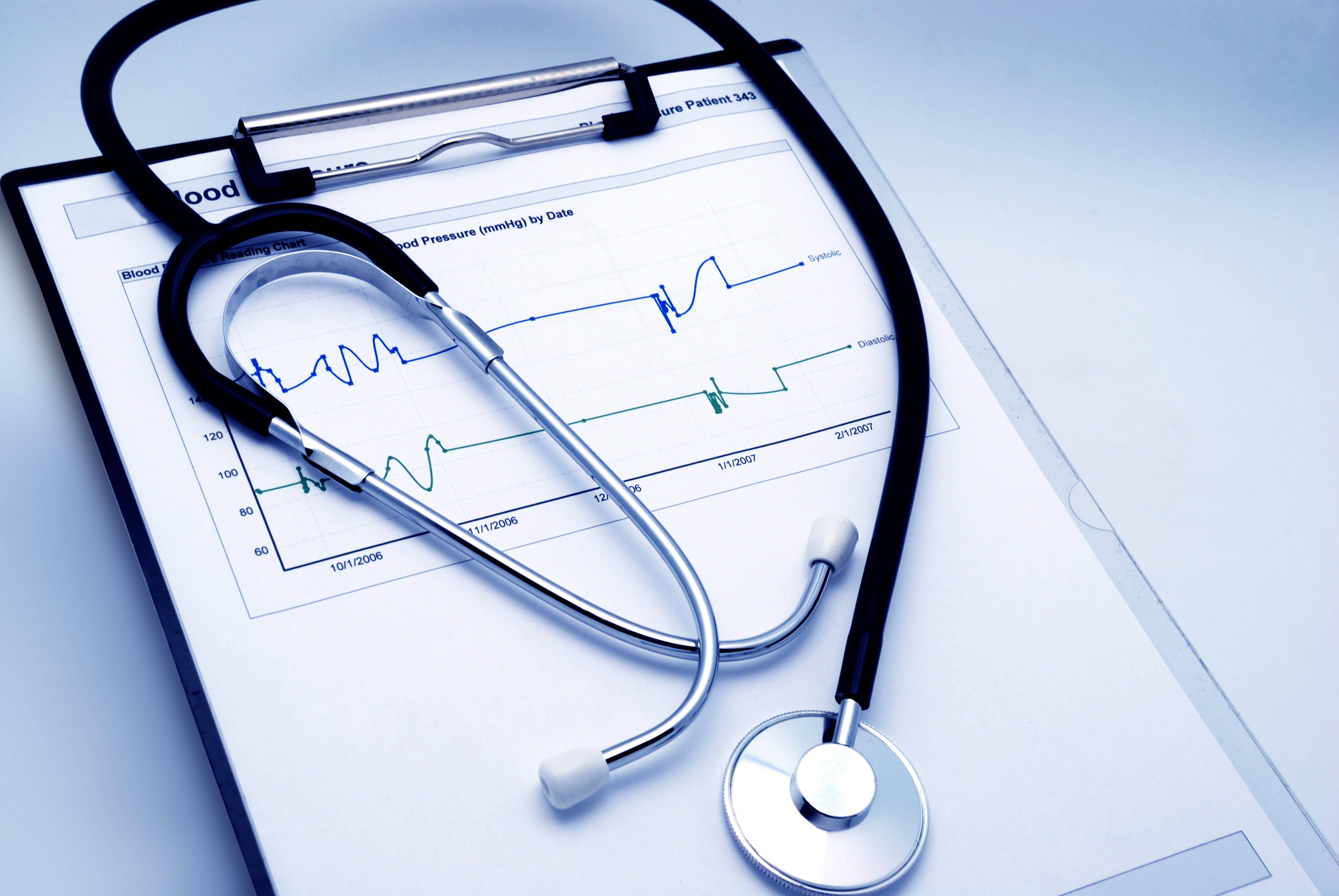 stethoscope, clipboard, blood pressure charts, 8K Desktop Wallpaper