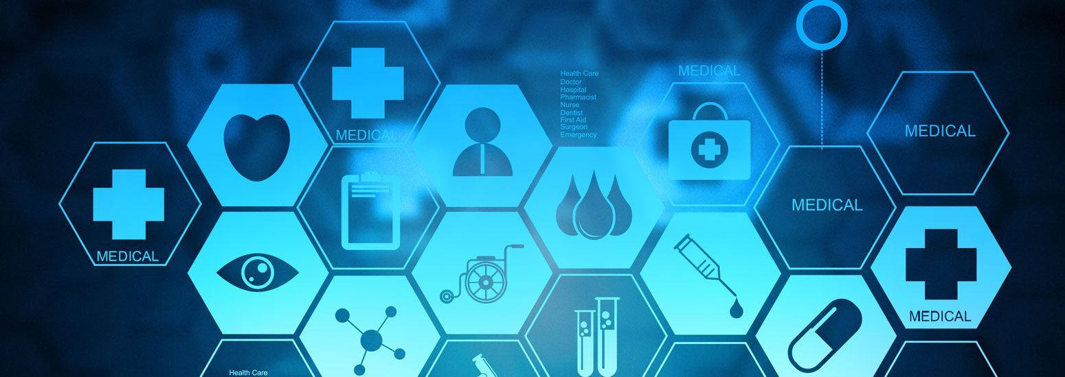 blue, hexagonal grid, medical icons, HD Desktop Wallpaper
