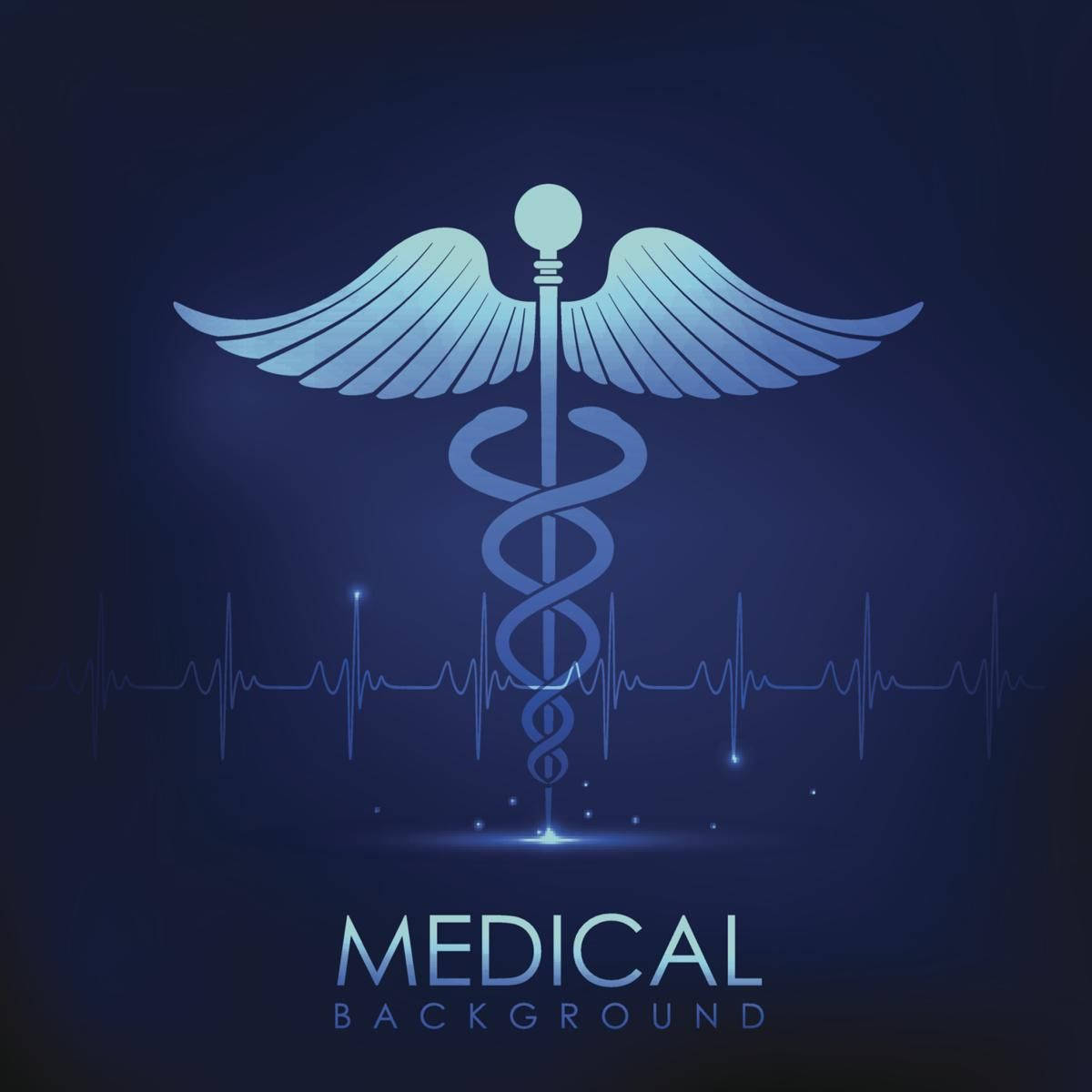 caduceus, heartbeat lines, dark blue gradient background, SD Desktop Wallpaper