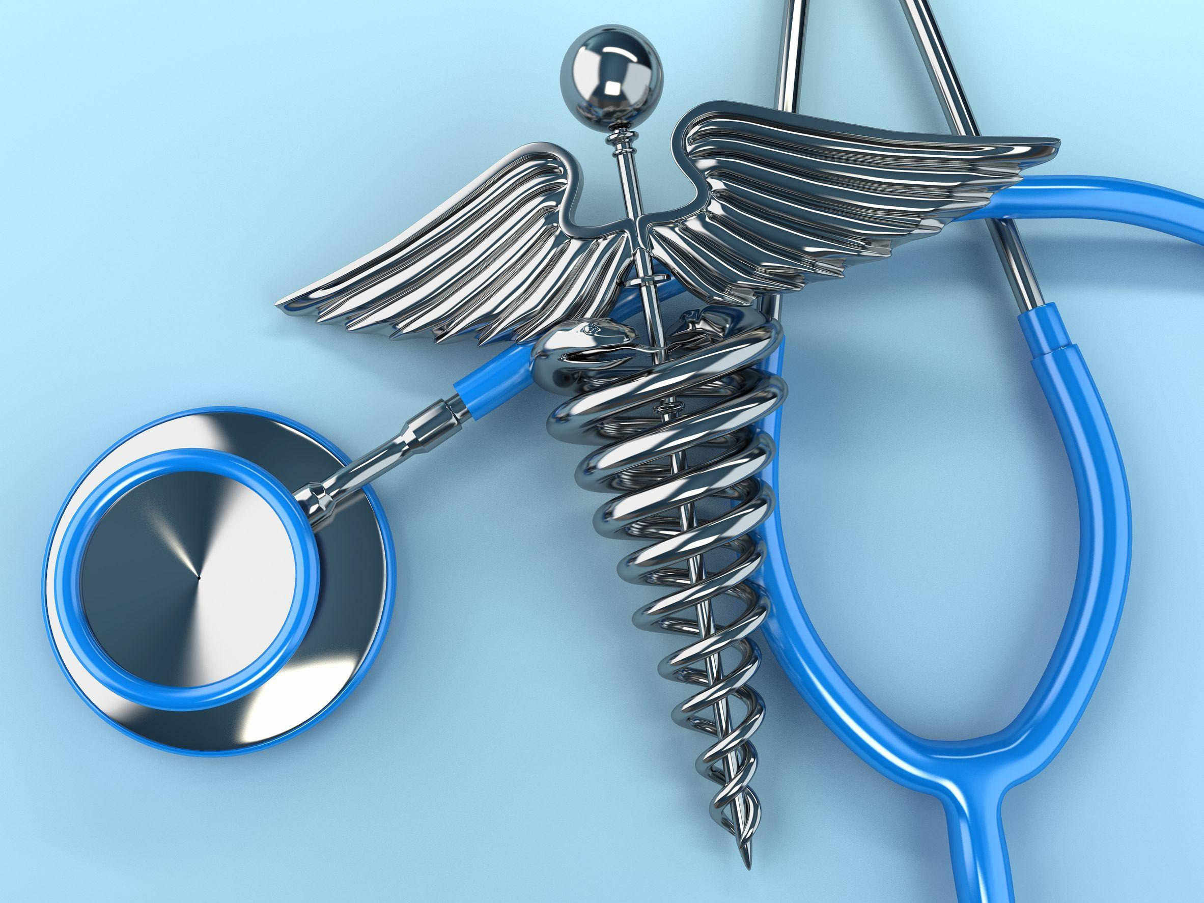 caduceus, blue stethoscope, shiny silver, Full HD Desktop Wallpaper