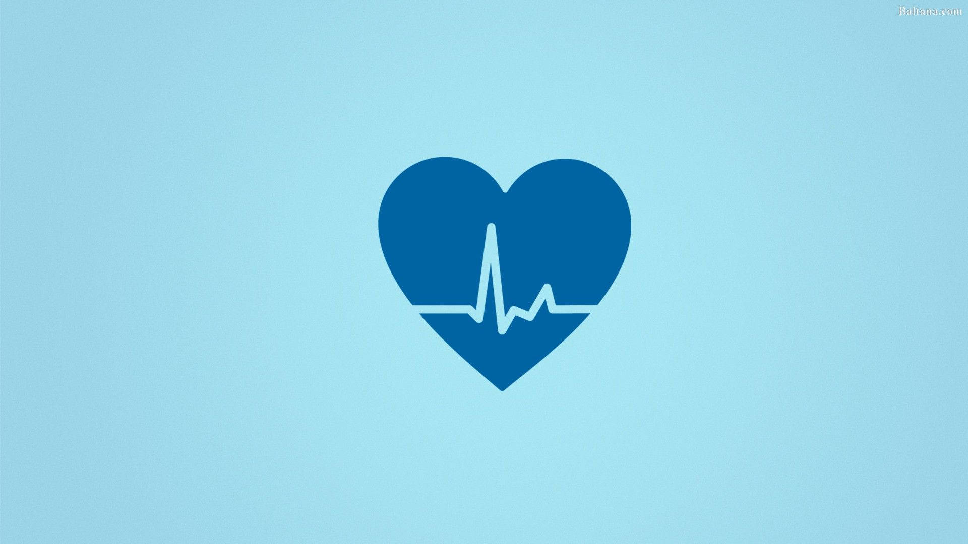 blue heart, white heartbeat line, light blue background, Full HD Desktop Wallpaper