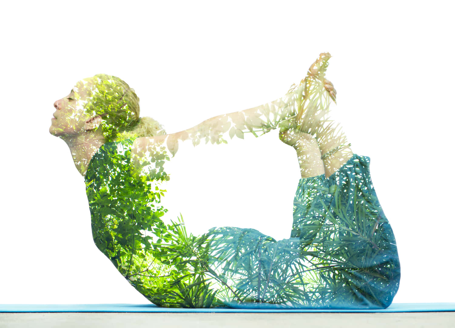 yoga pose, vibrant green foliage, stark white background, HD Desktop Wallpaper