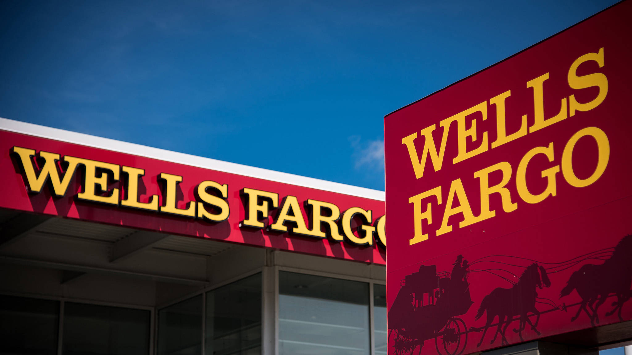 Wells Fargo, red, yellow lettering, Full HD Desktop Wallpaper