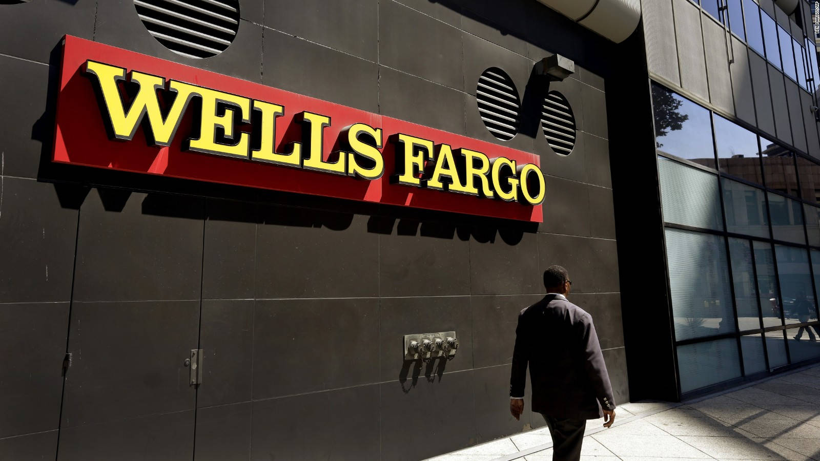 Wells Fargo, black and white shot, bold red and yellow sign, HD Desktop Wallpaper