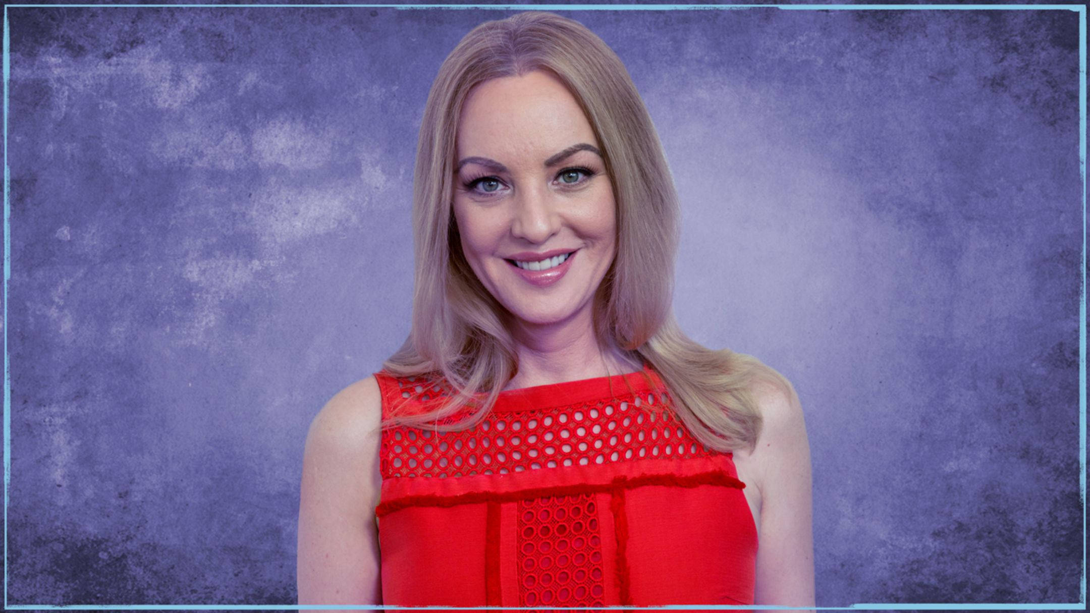 Wendi McLendon Covey, blonde hair, vibrant red sleeveless top, Full HD Desktop Wallpaper