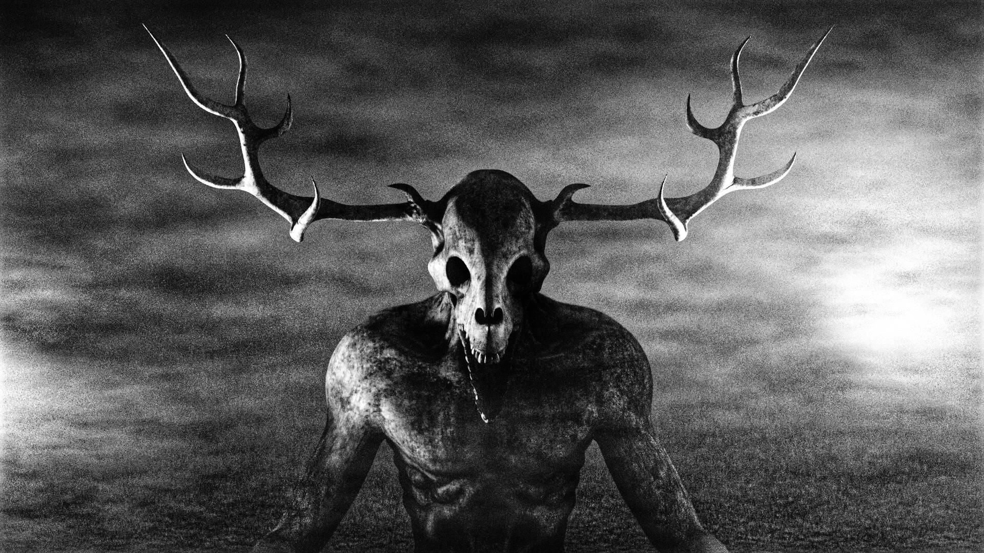 Wendigo, deer skull head, antlers, Full HD Desktop Wallpaper