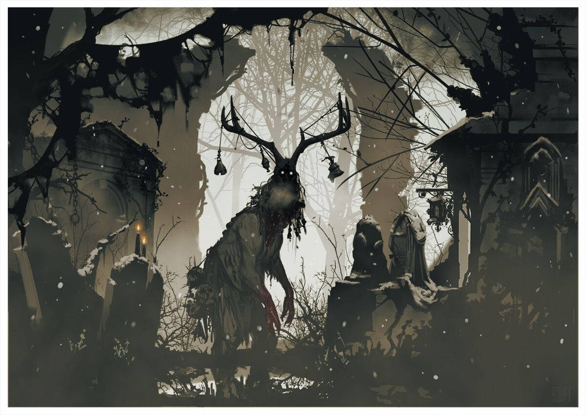 Wendigo, graveyard, snow-covered, SD Desktop Wallpaper
