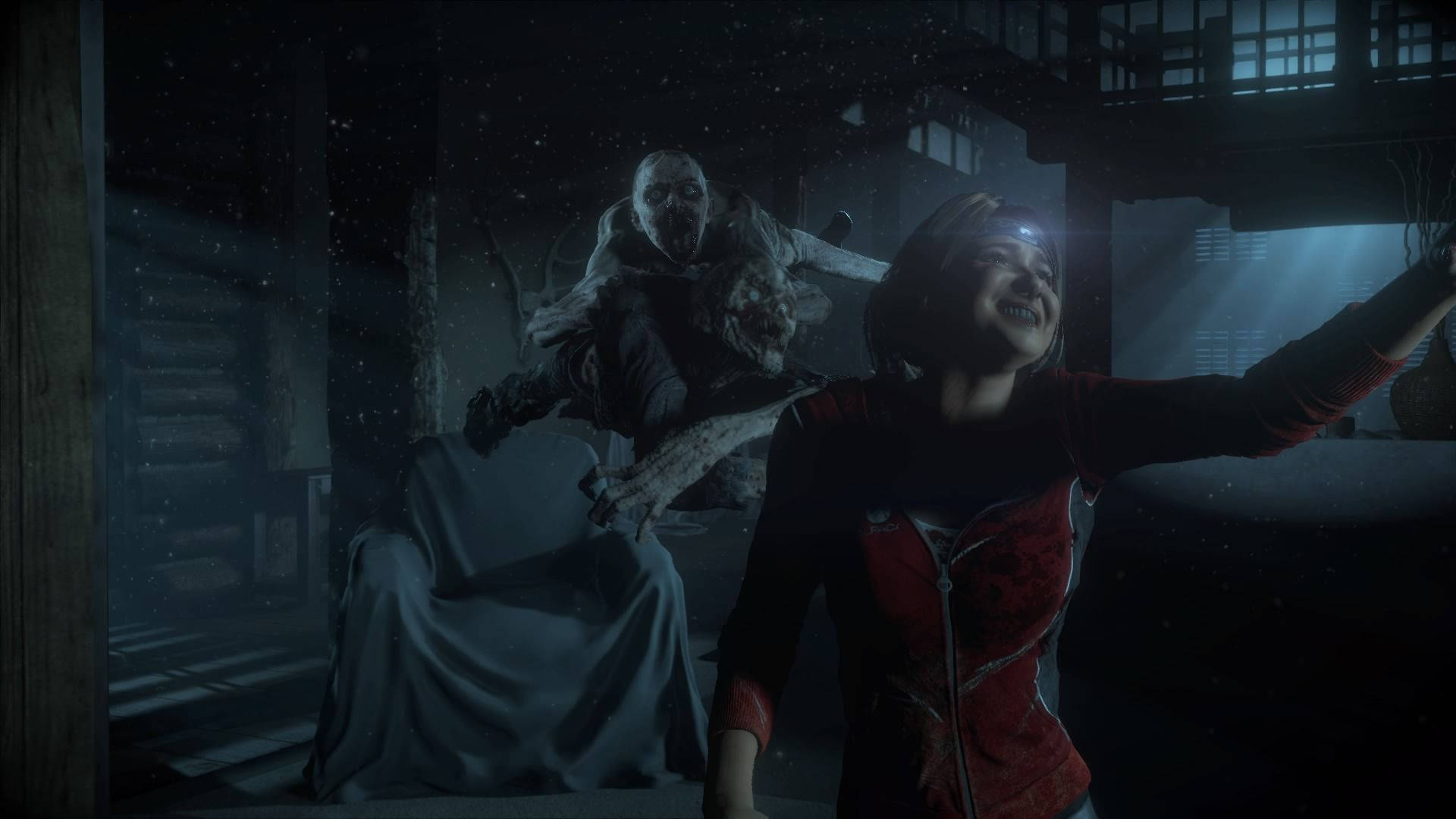 Wendigo, red jacket, snowy urban alley, Full HD Desktop Wallpaper