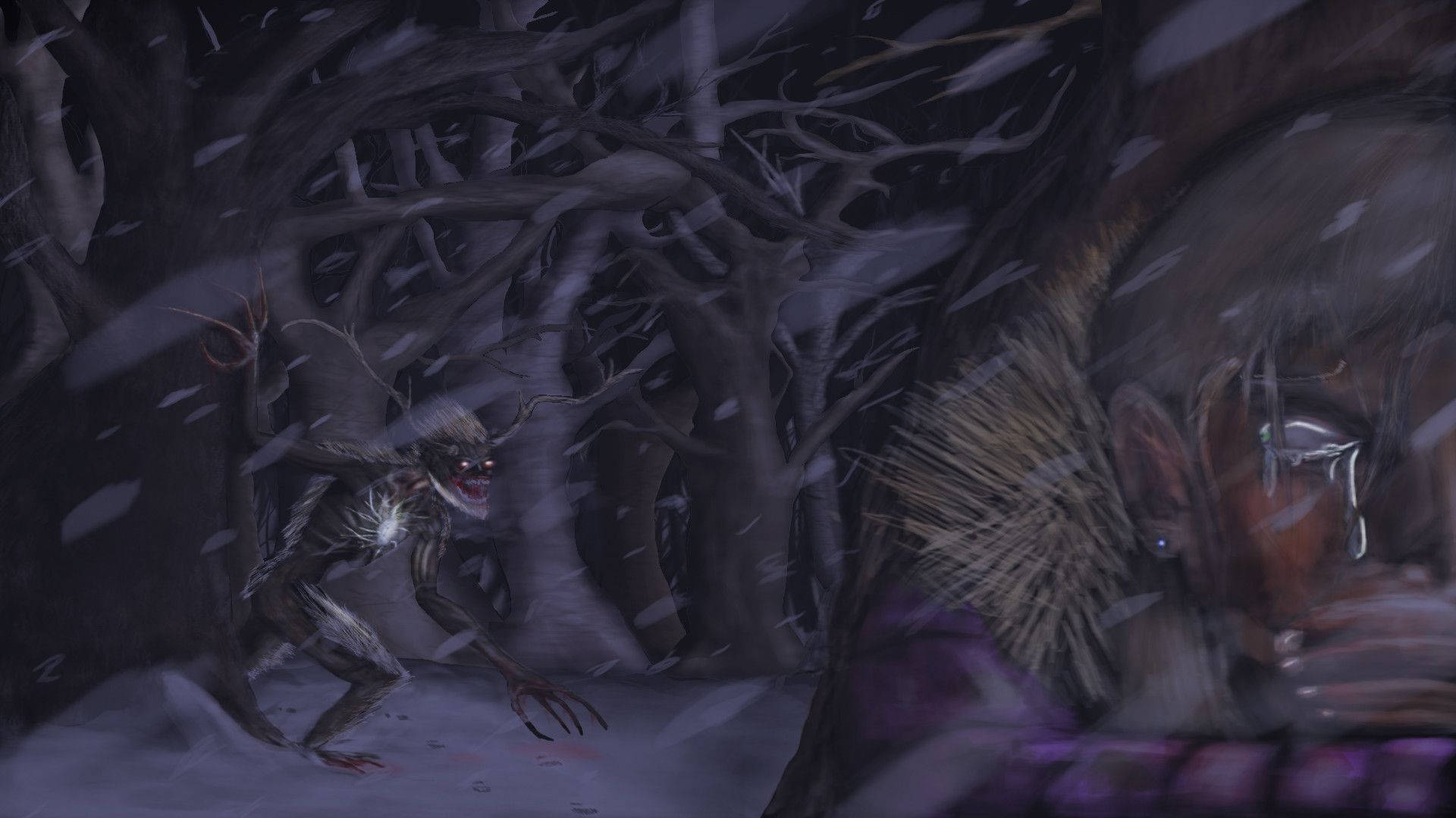 Wendigo, blizzard, snowy forest, Full HD Desktop Wallpaper