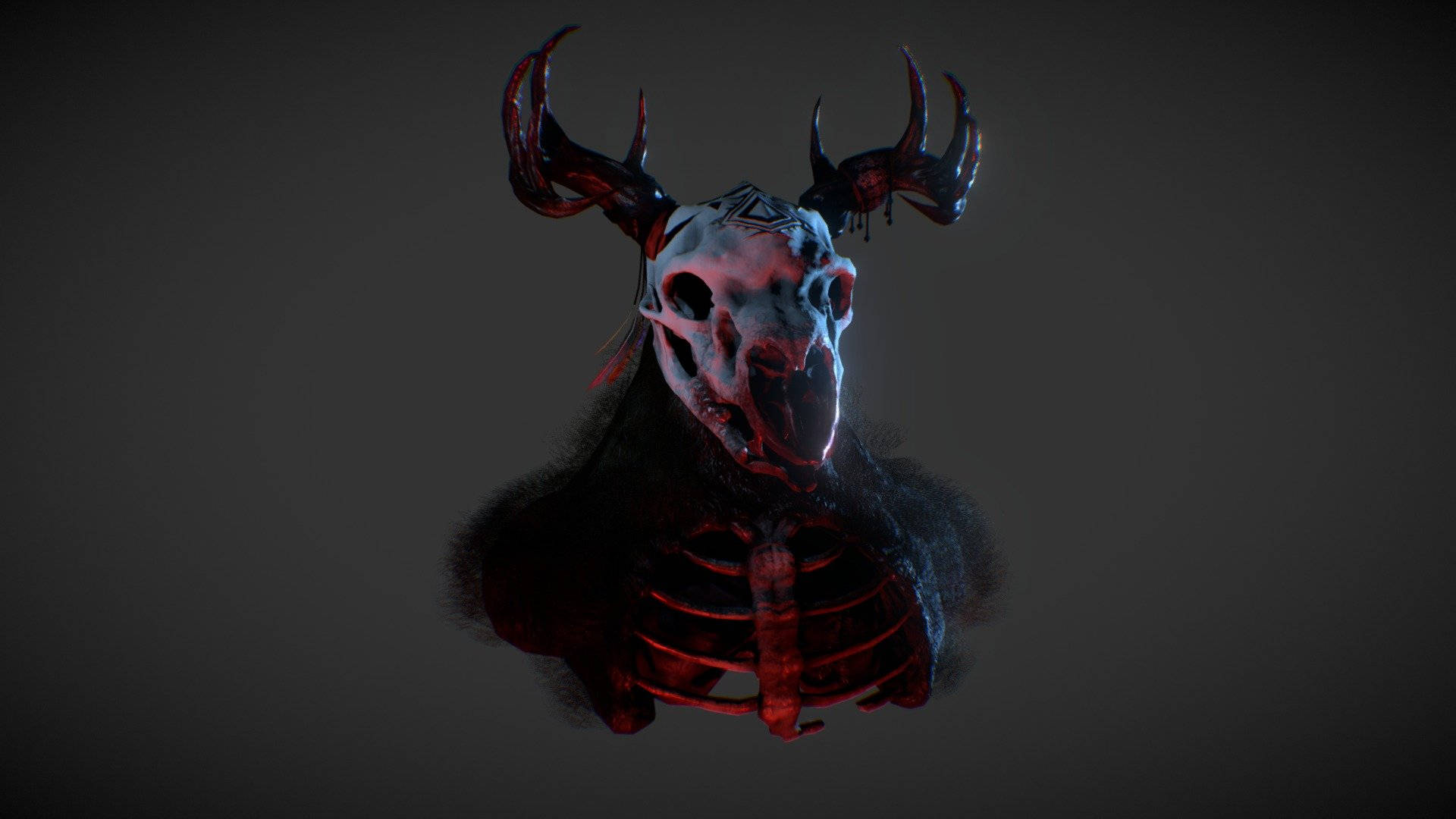 Wendigo, skeletal deer, glowing red ribcage, Full HD Desktop Wallpaper
