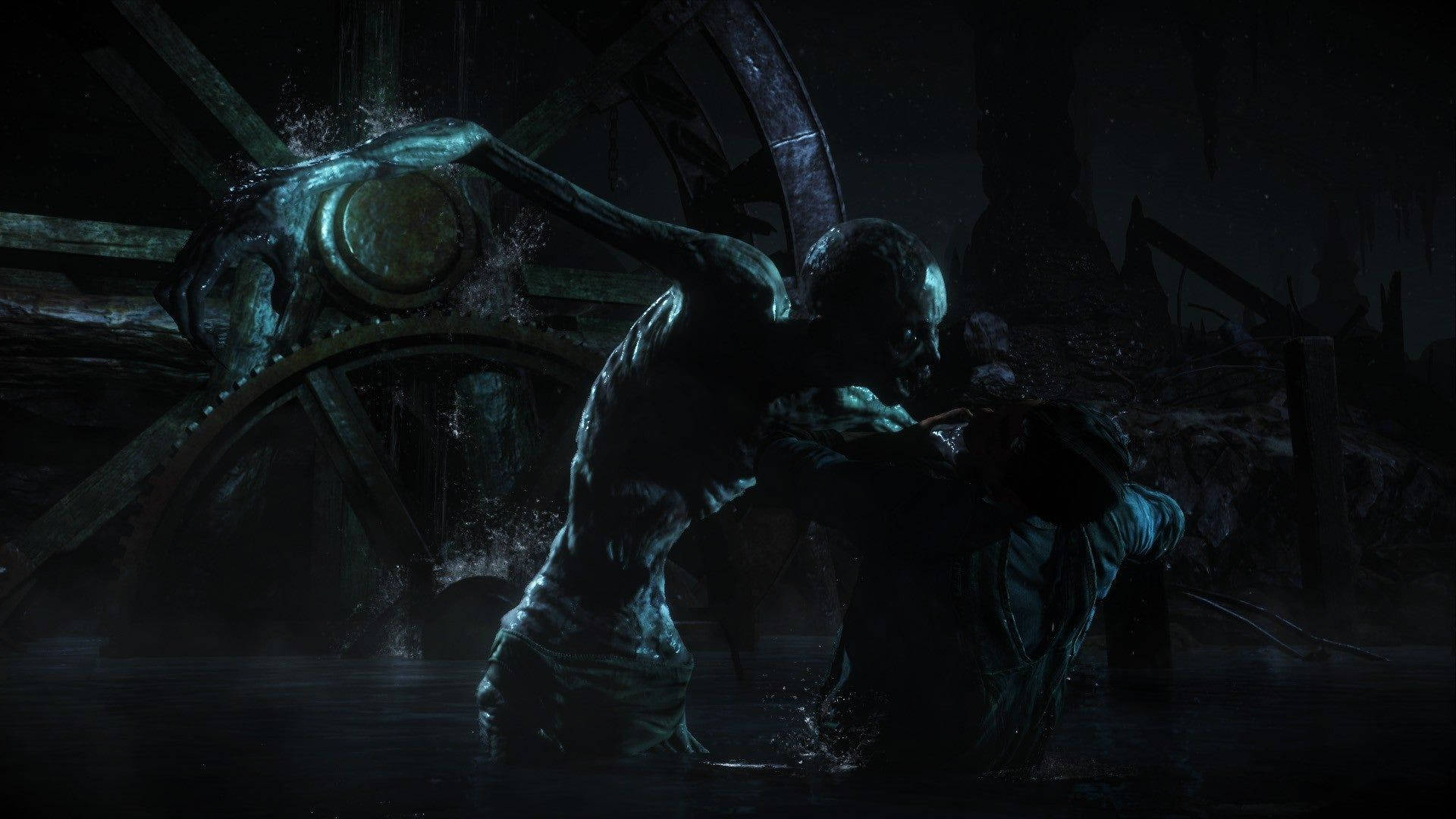 Wendigo, glowing eyes, murky water, Full HD Desktop Wallpaper