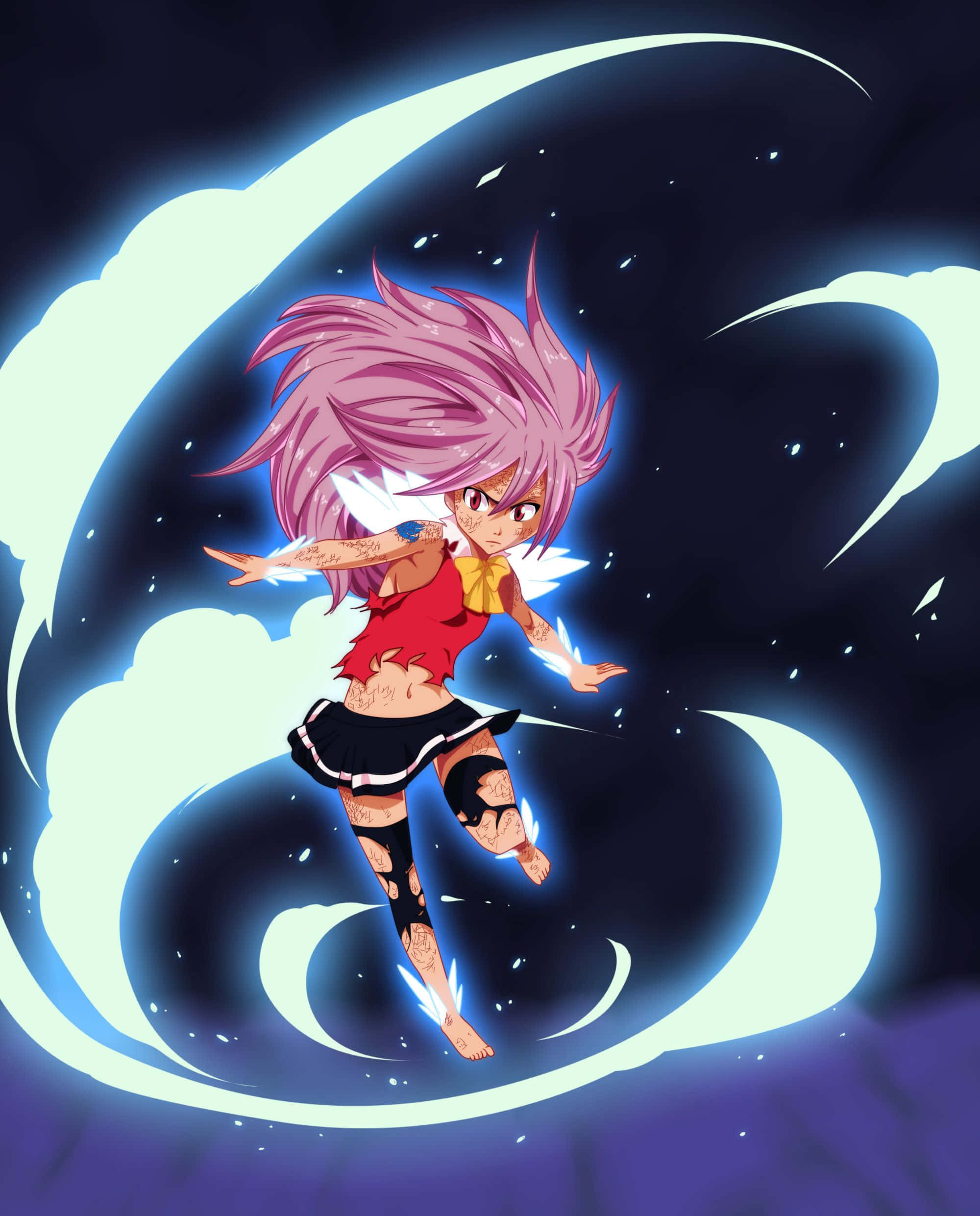 Wendy Marvell, pink-haired anime girl, red and black outfit, Full HD Phone Wallpaper