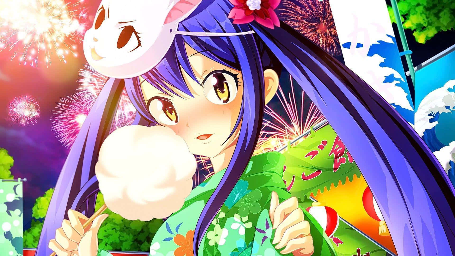 Wendy Marvell, purple hair, white rabbit mask, Full HD Desktop Wallpaper