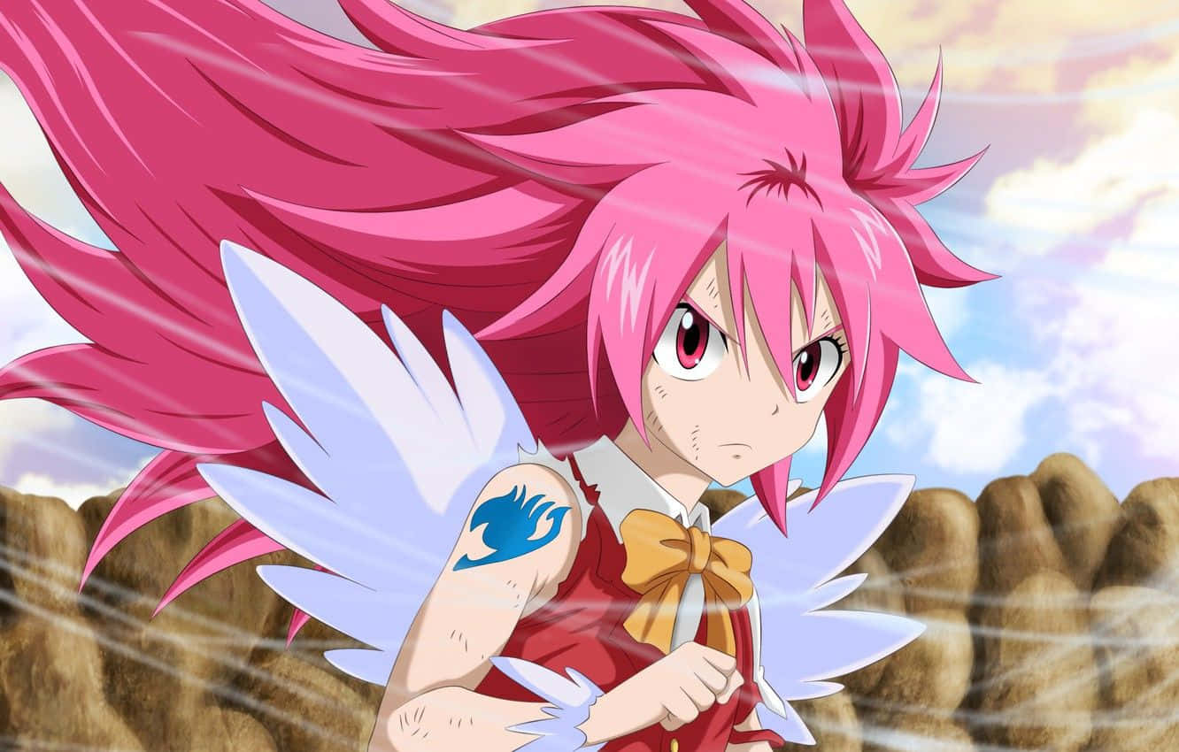 Wendy Marvell, spiky pink hair, white wings, HD Desktop Wallpaper