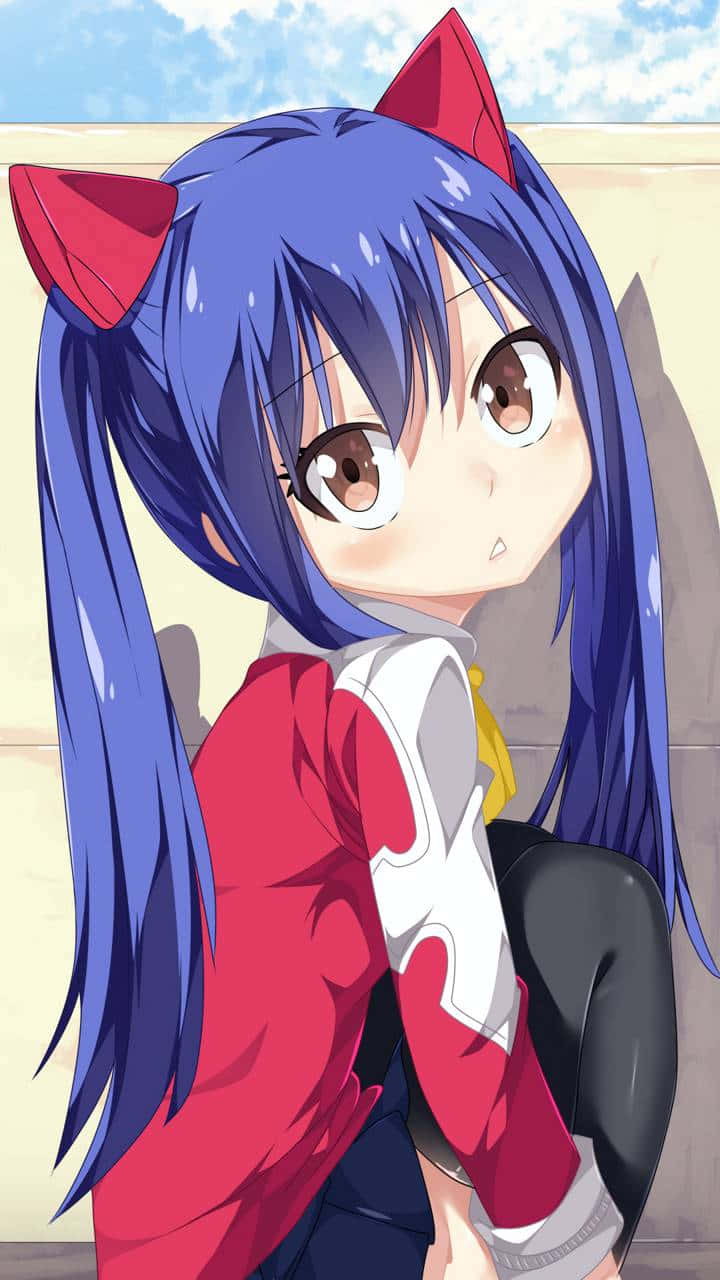 Wendy Marvell, blue-haired, red cat ears, HD Phone Wallpaper