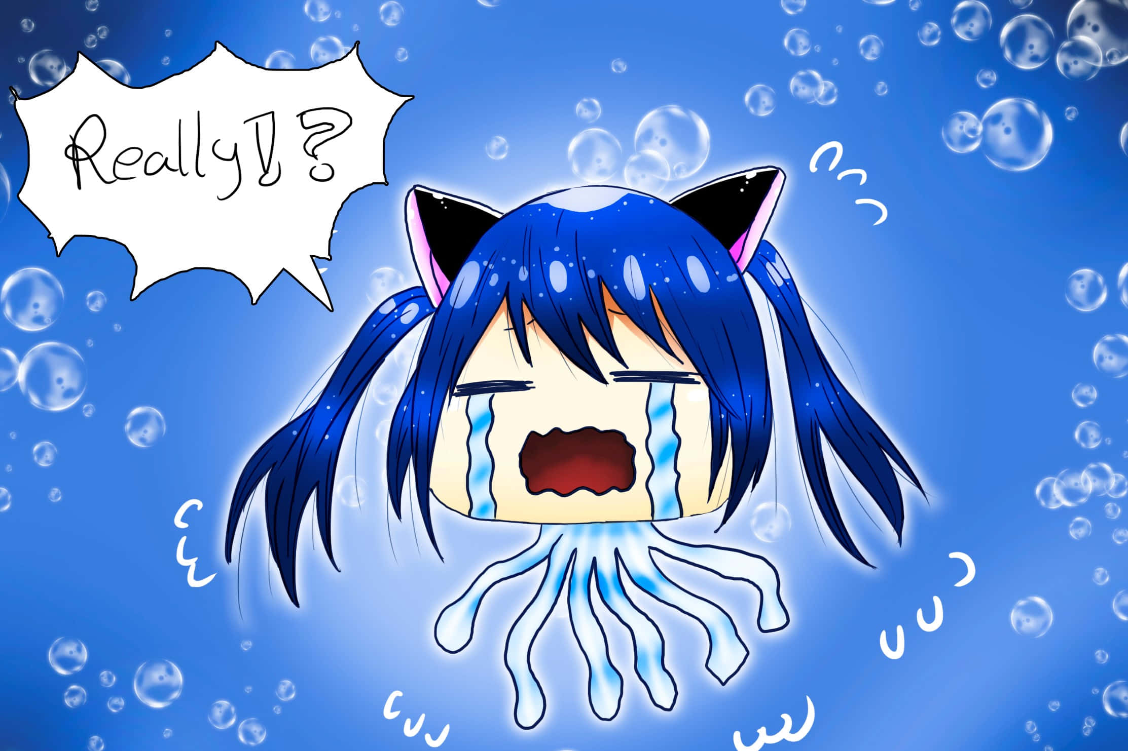 Wendy Marvell, blue-haired anime girl, cat ears, Full HD Desktop Wallpaper