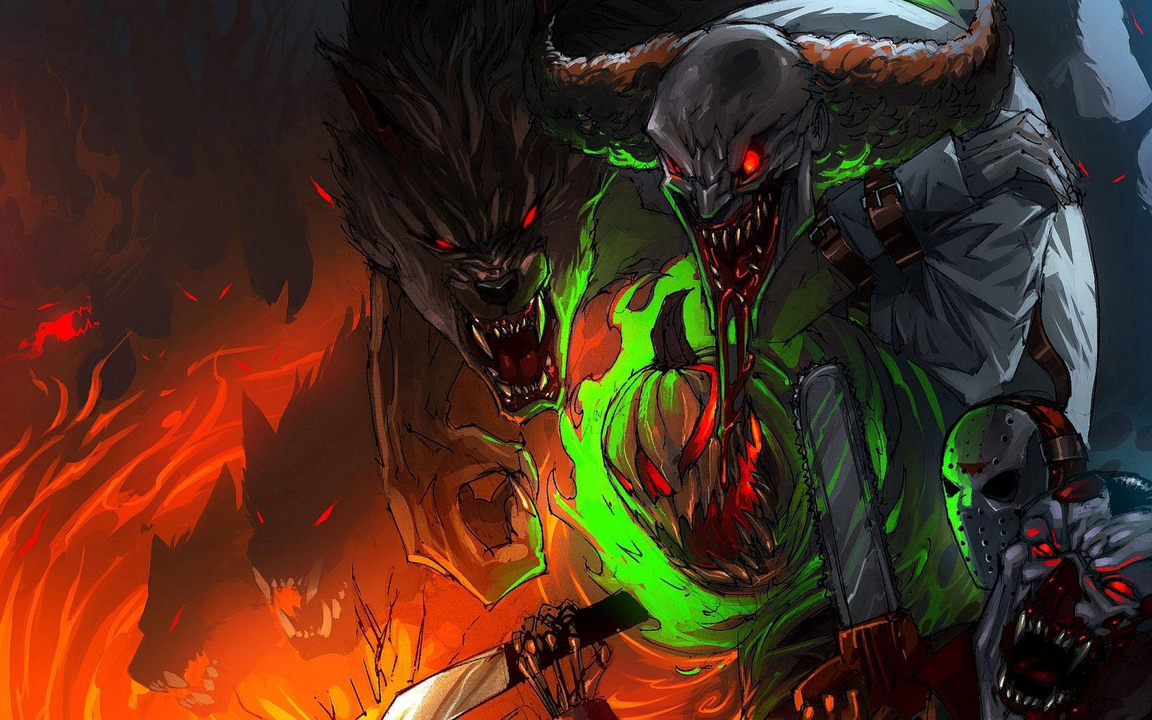 Halloween, werewolf, demonic figures, HD Desktop Wallpaper