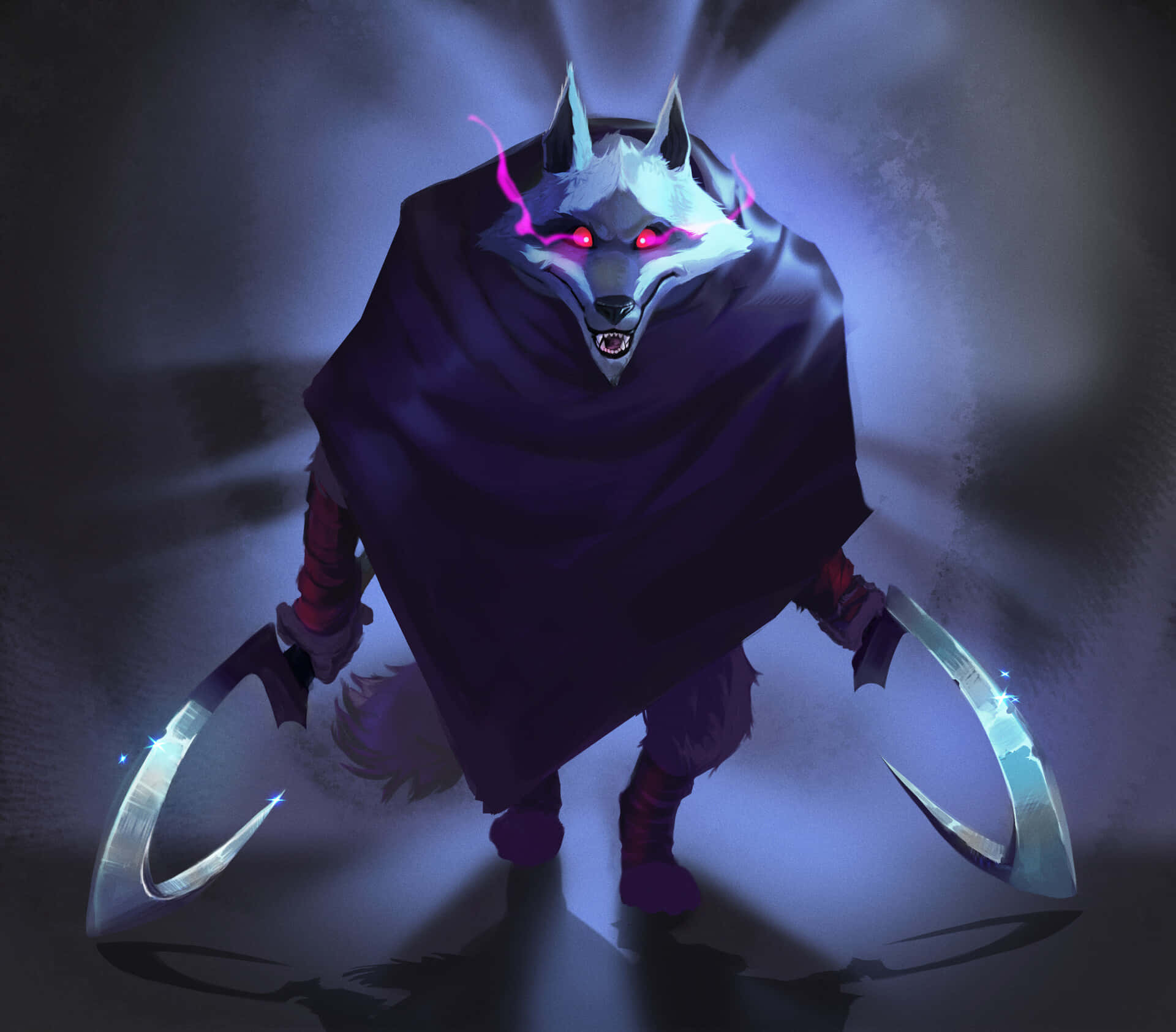 dark fantasy, wolf-headed figure, dark cloak, Full HD Desktop Wallpaper