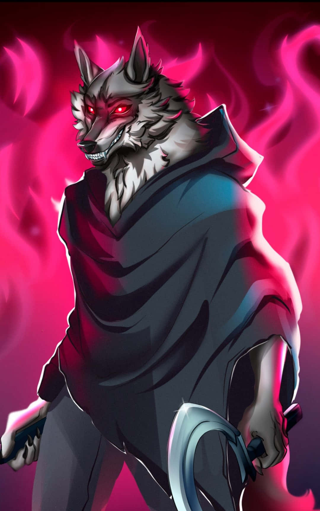 Fierce Werewolf Illustration, glowing red eyes, curved blade, HD Phone Wallpaper
