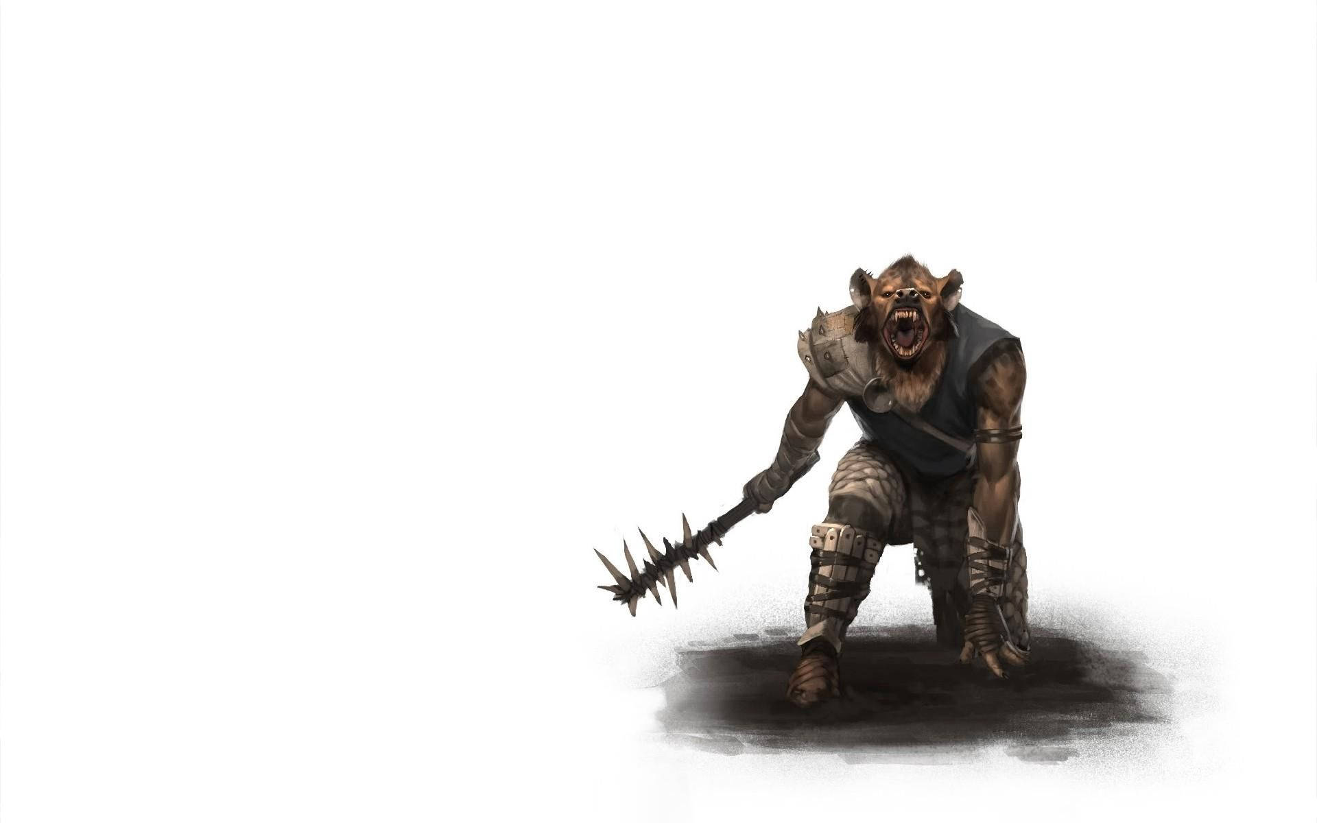 werewolf, white winter scene, spiked club, Full HD Desktop Wallpaper