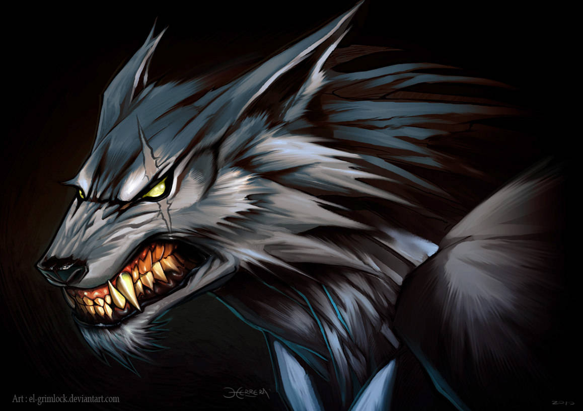 angry werewolf, snarling wolf, glowing yellow eyes, SD Desktop Wallpaper