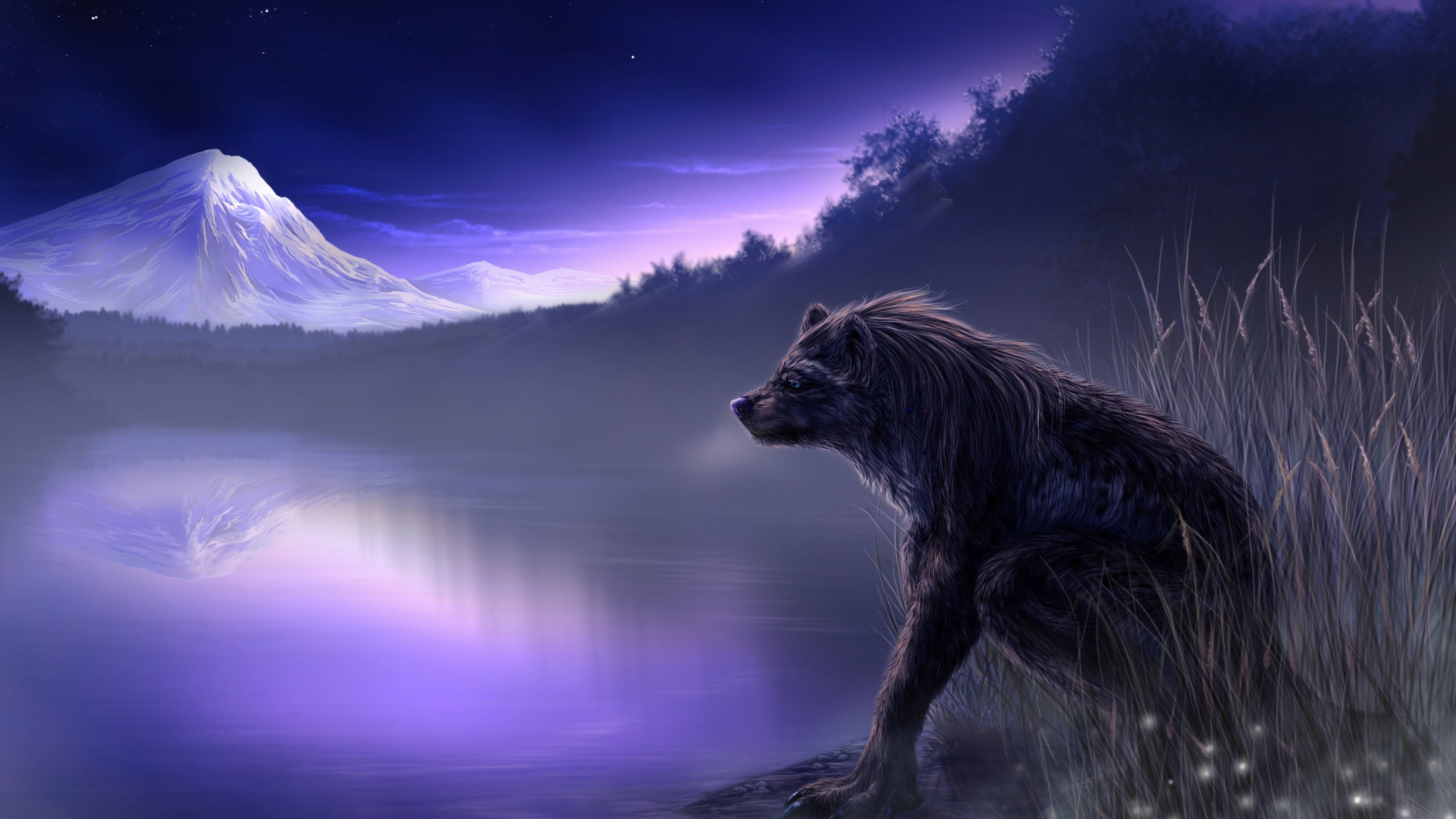 Werewolf, purple lake, twilight, 5K Desktop Wallpaper