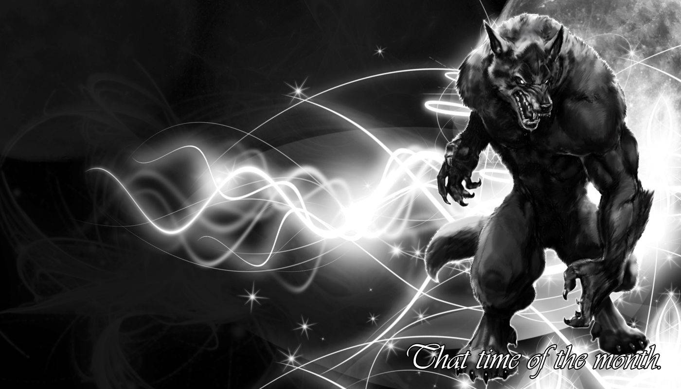 black and white werewolf, moonlight, swirling light background, HD Desktop Wallpaper