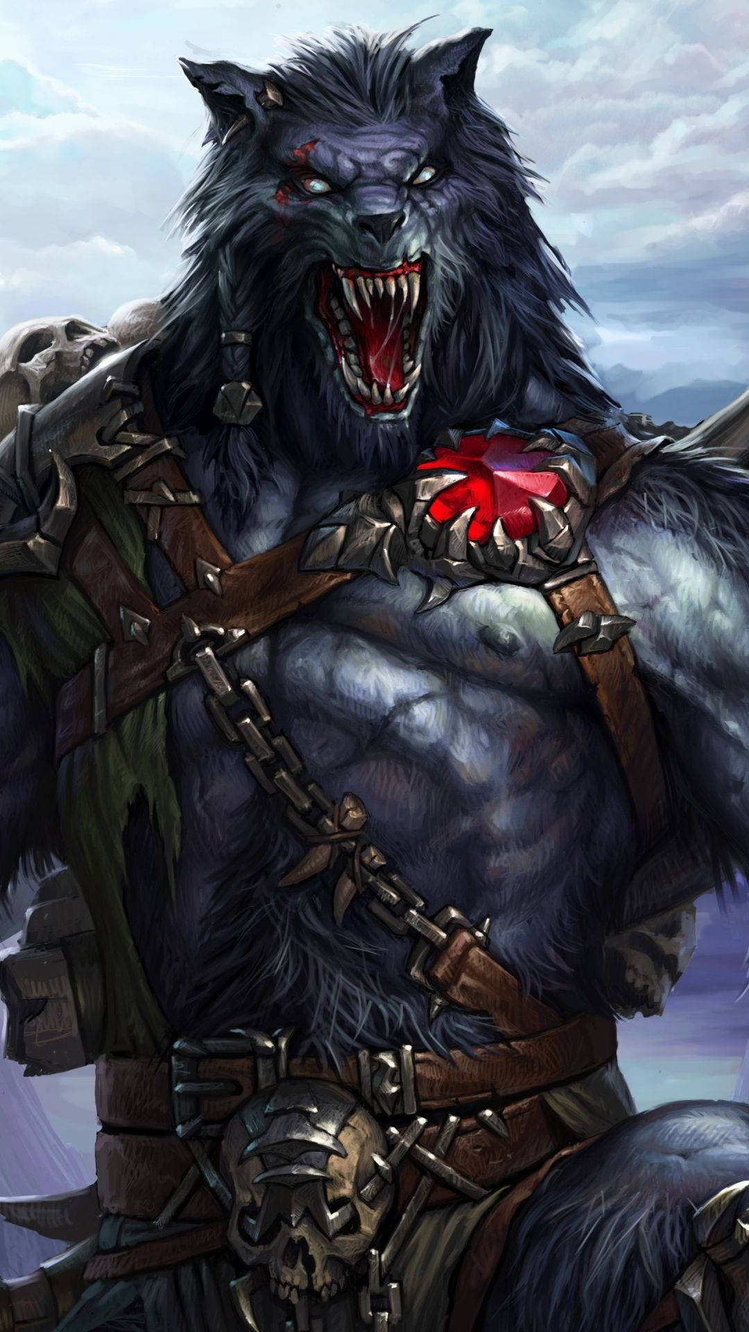 Werewolf Warrior, dark-furred, glowing eyes, Full HD Phone Wallpaper