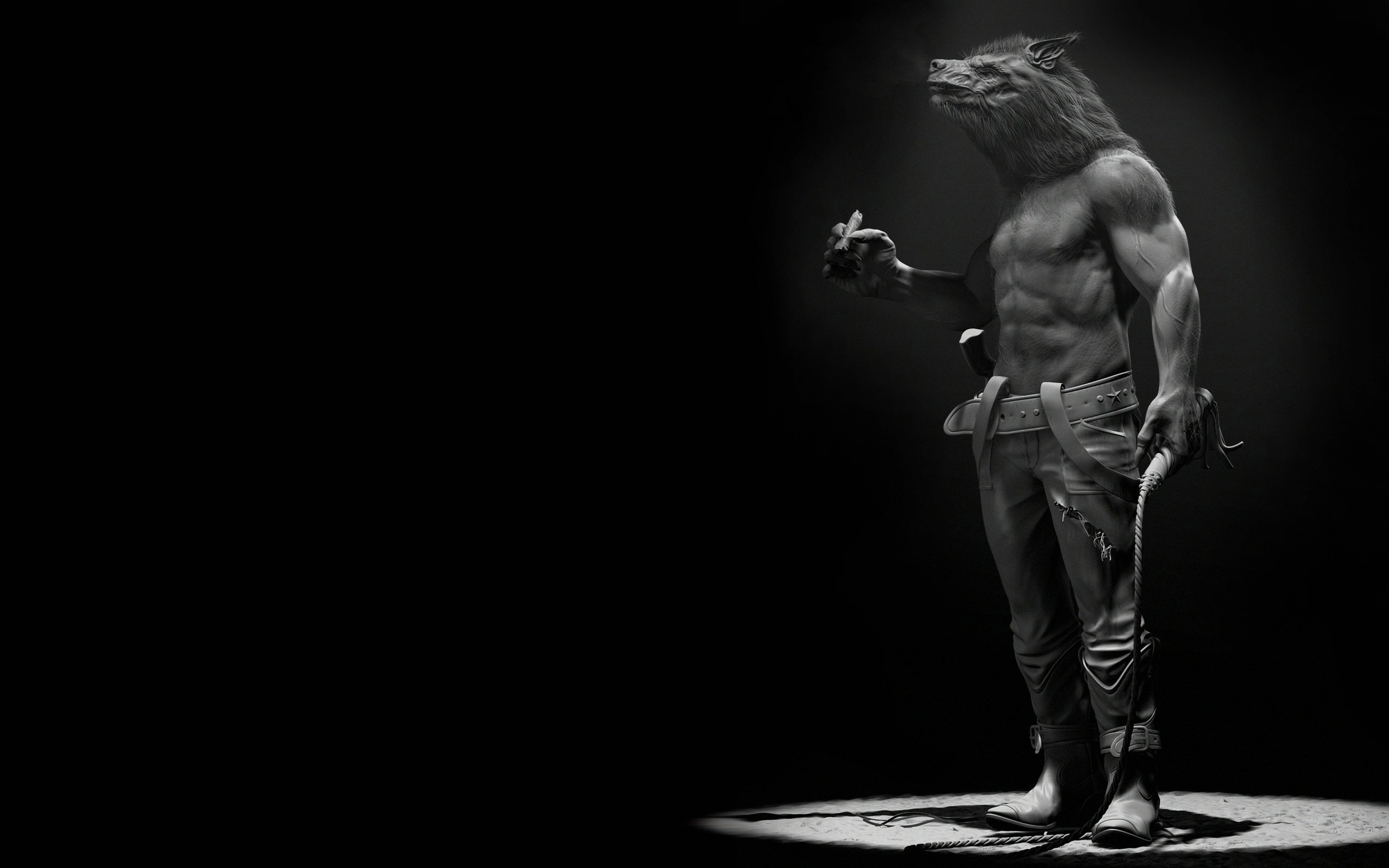 grayscale, werewolf, cigar, 5K Desktop Wallpaper