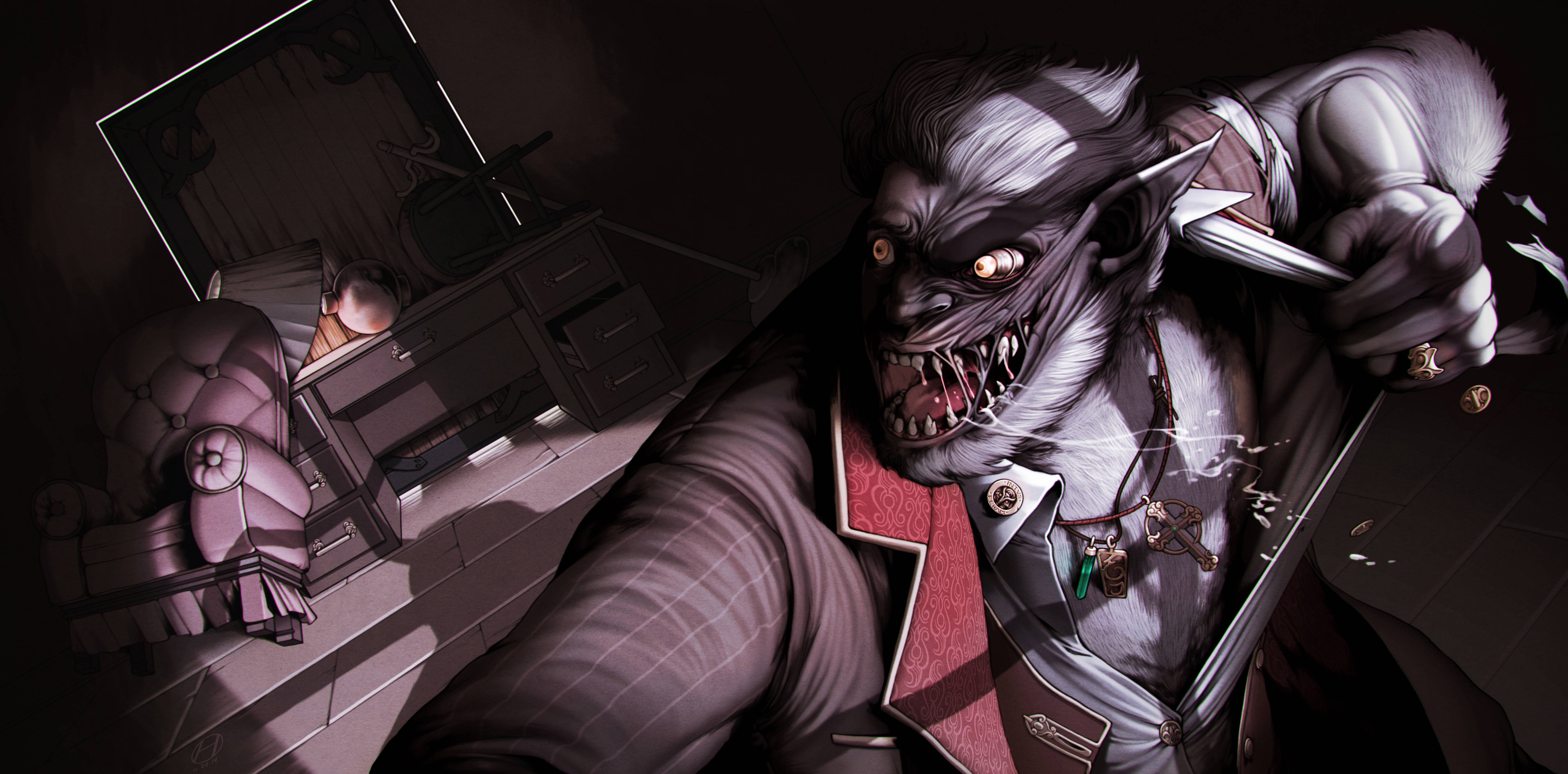 anime werewolf, suit, knife, 5K Desktop Wallpaper