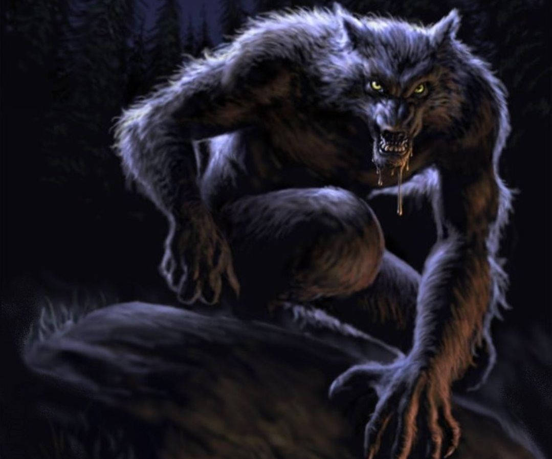 Werewolf, glowing yellow eyes, dripping saliva, SD Desktop Wallpaper