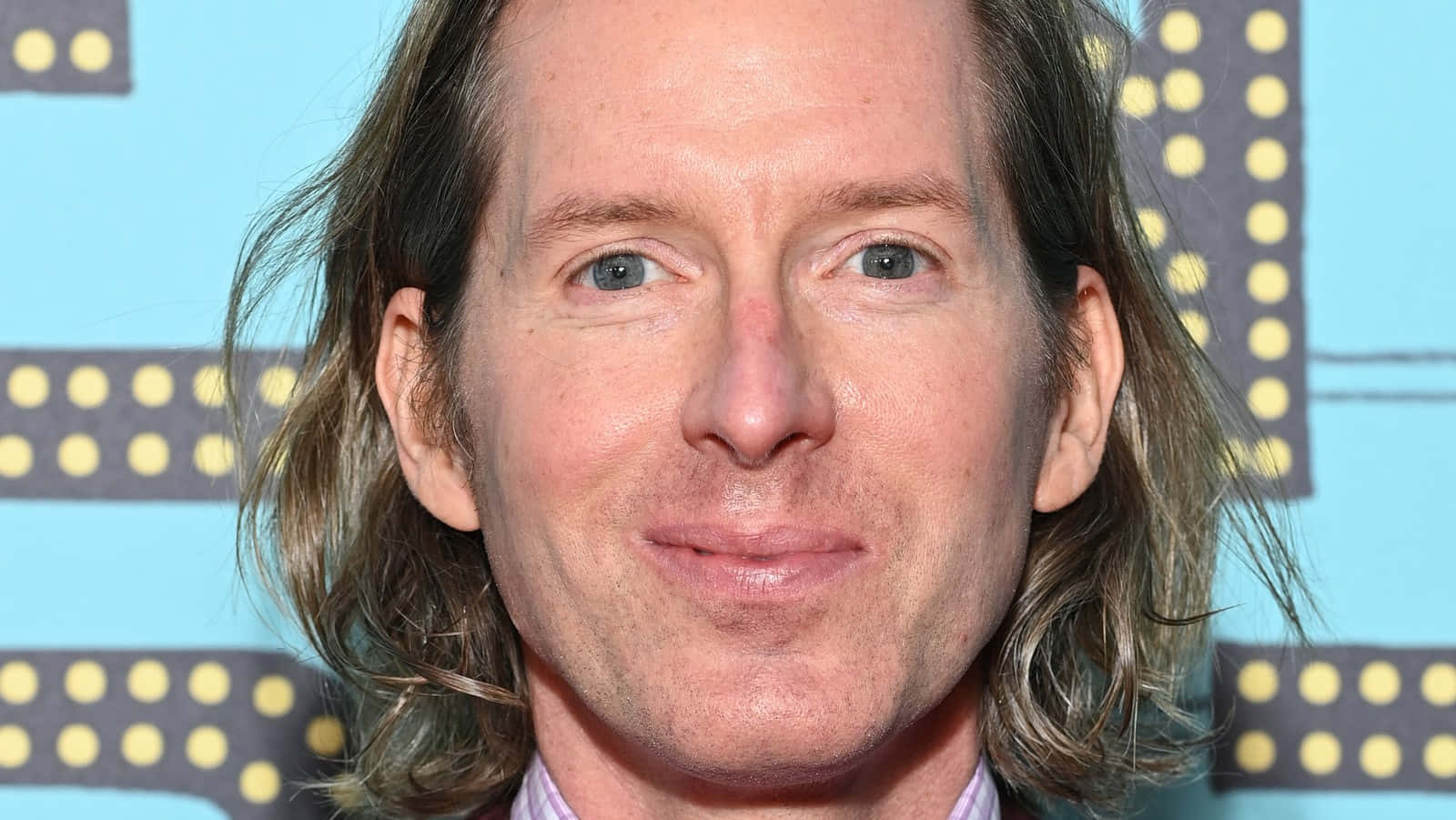 Wes Anderson Blue Backdrop, blue background, yellow dots, HD Desktop Wallpaper