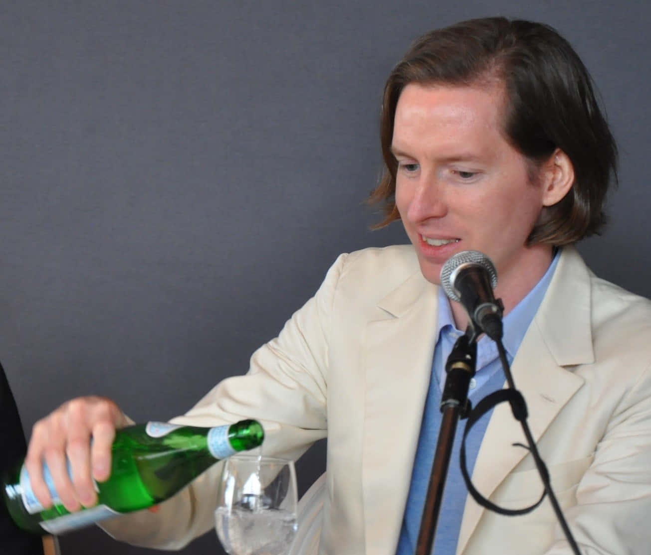 Wes Anderson, beige suit, sparkling wine, HD Desktop Wallpaper