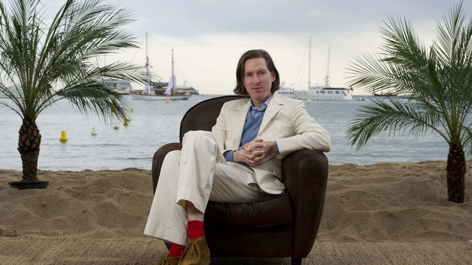 Wes Anderson, cream suit, leather chair, HD Desktop Wallpaper