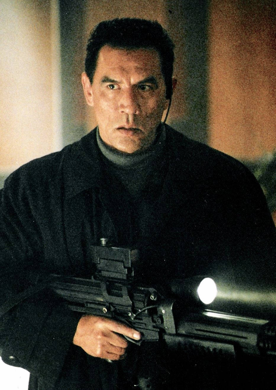 Wes Studi, dark coat, rifle, HD Phone Wallpaper