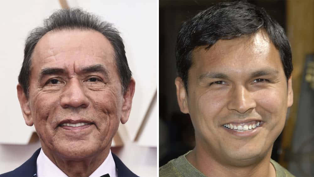 Wes Studi, older in suit, younger in casual shirt, SD Desktop Wallpaper