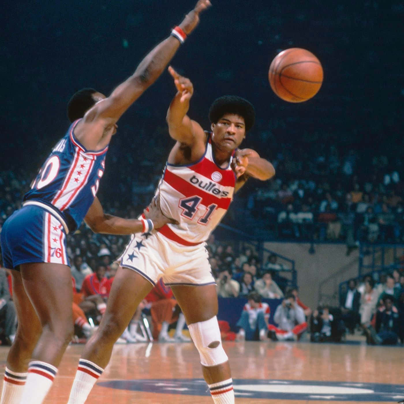 Wes Unseld, number 41, red white and blue uniform, HD Desktop Wallpaper