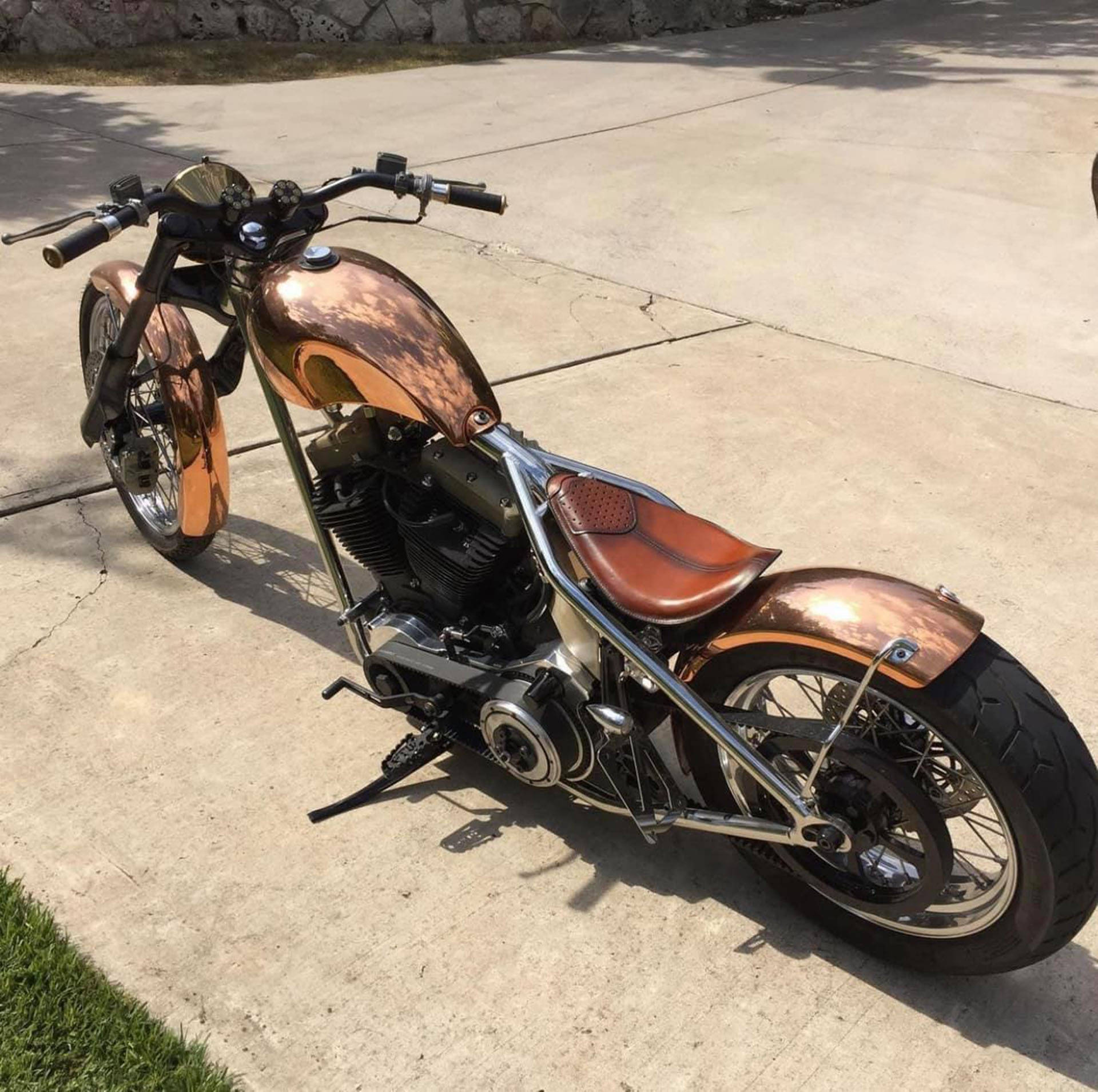 West Coast Choppers, copper-painted fuel tank, copper-painted fenders, Full HD Desktop Wallpaper
