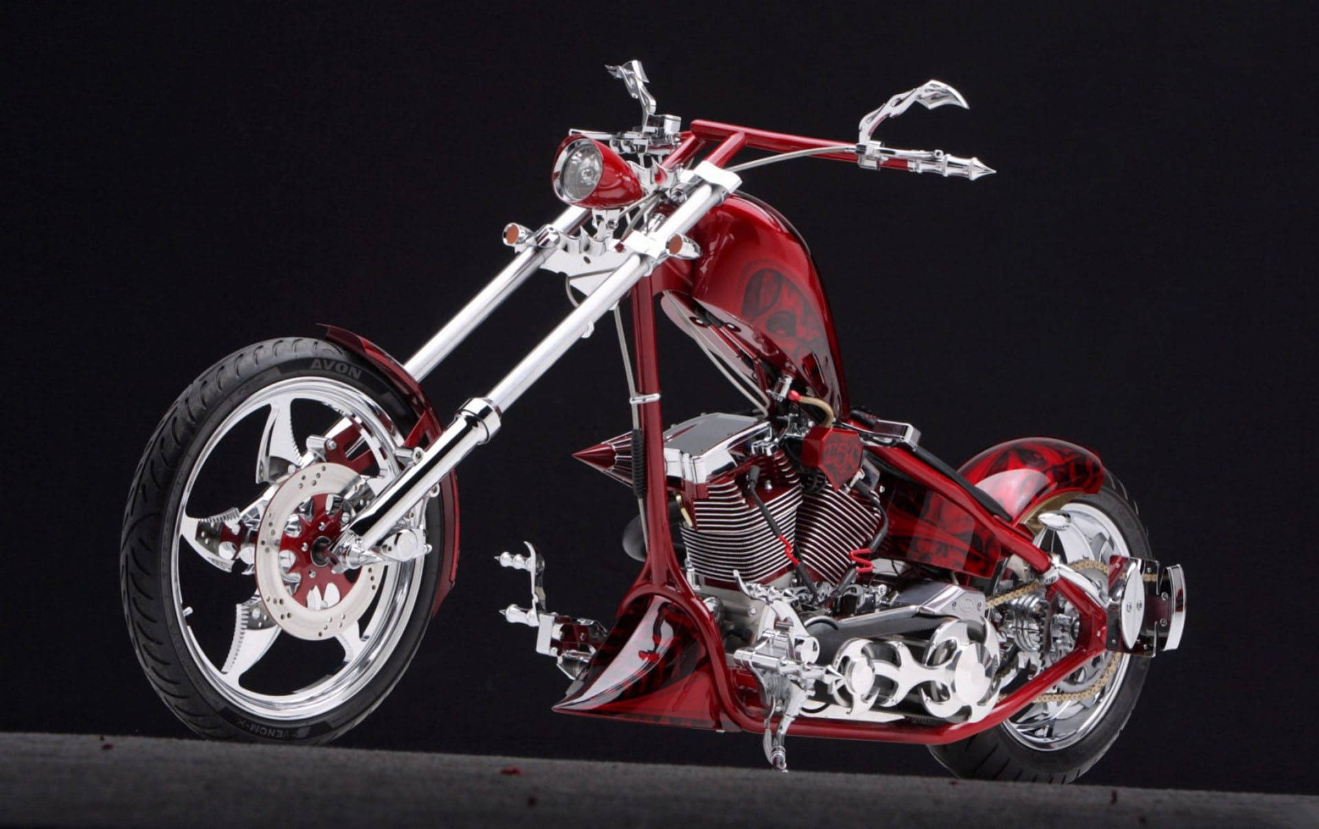 West Coast Choppers, red motorbike, custom red and chrome chopper motorcycle, Full HD Desktop Wallpaper