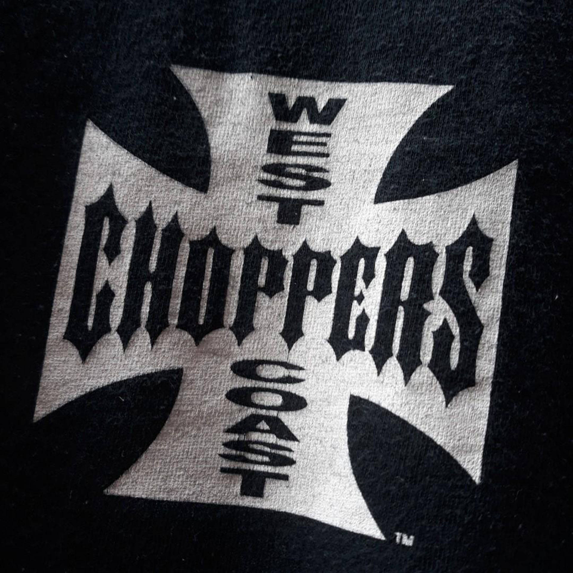 West Coast Choppers, silver iron cross logo, black t-shirt, Full HD Desktop Wallpaper