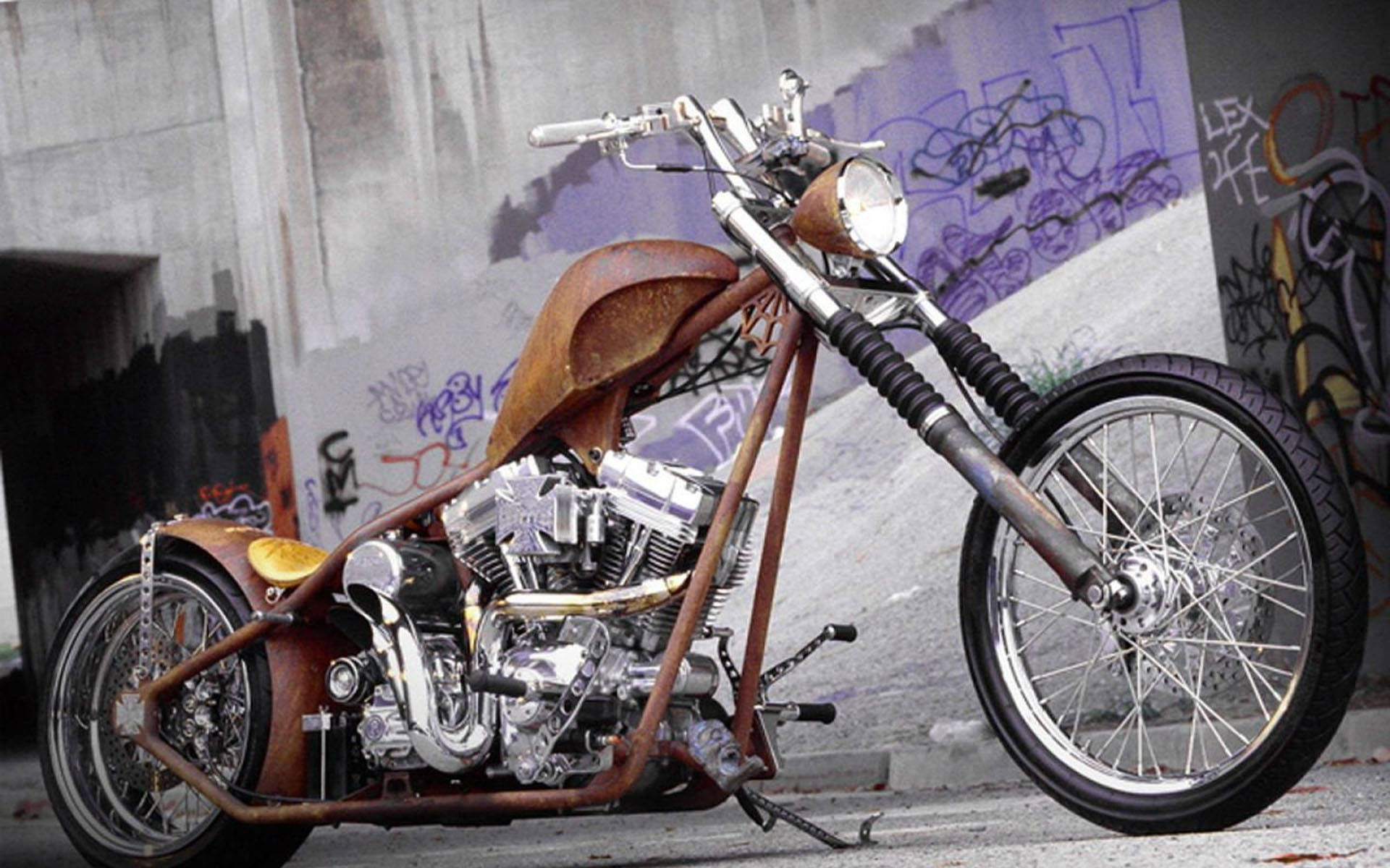 West Coast Choppers, rustic motorcycle, rusted frame, Full HD Desktop Wallpaper