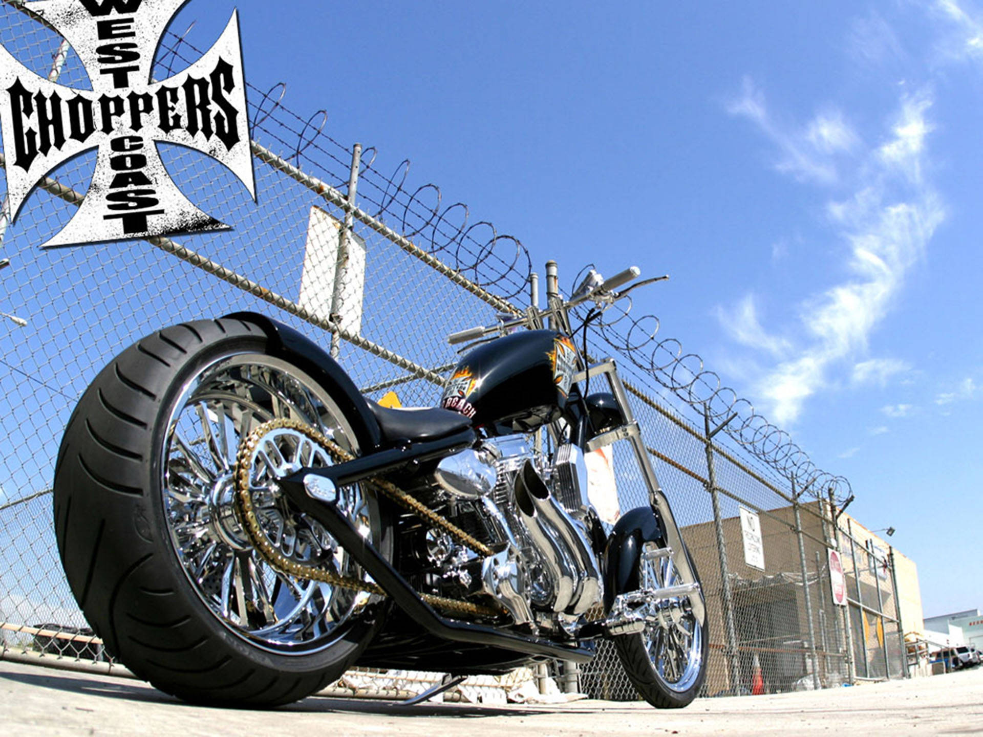 West Coast Choppers, custom black chopper motorcycle, chrome details, Full HD Desktop Wallpaper