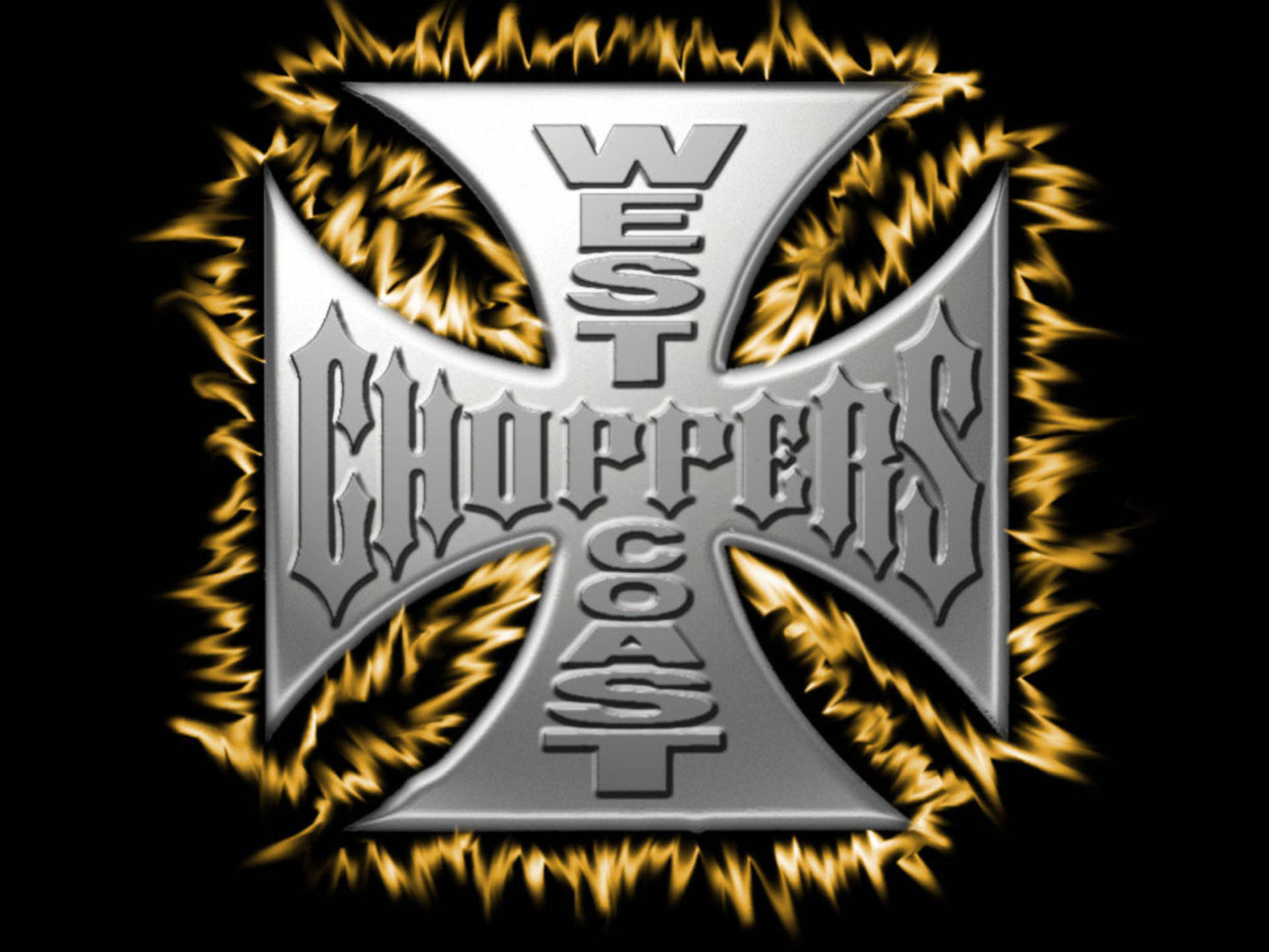 West Coast Choppers, Fiery Logo, metallic silver, Full HD Desktop Wallpaper