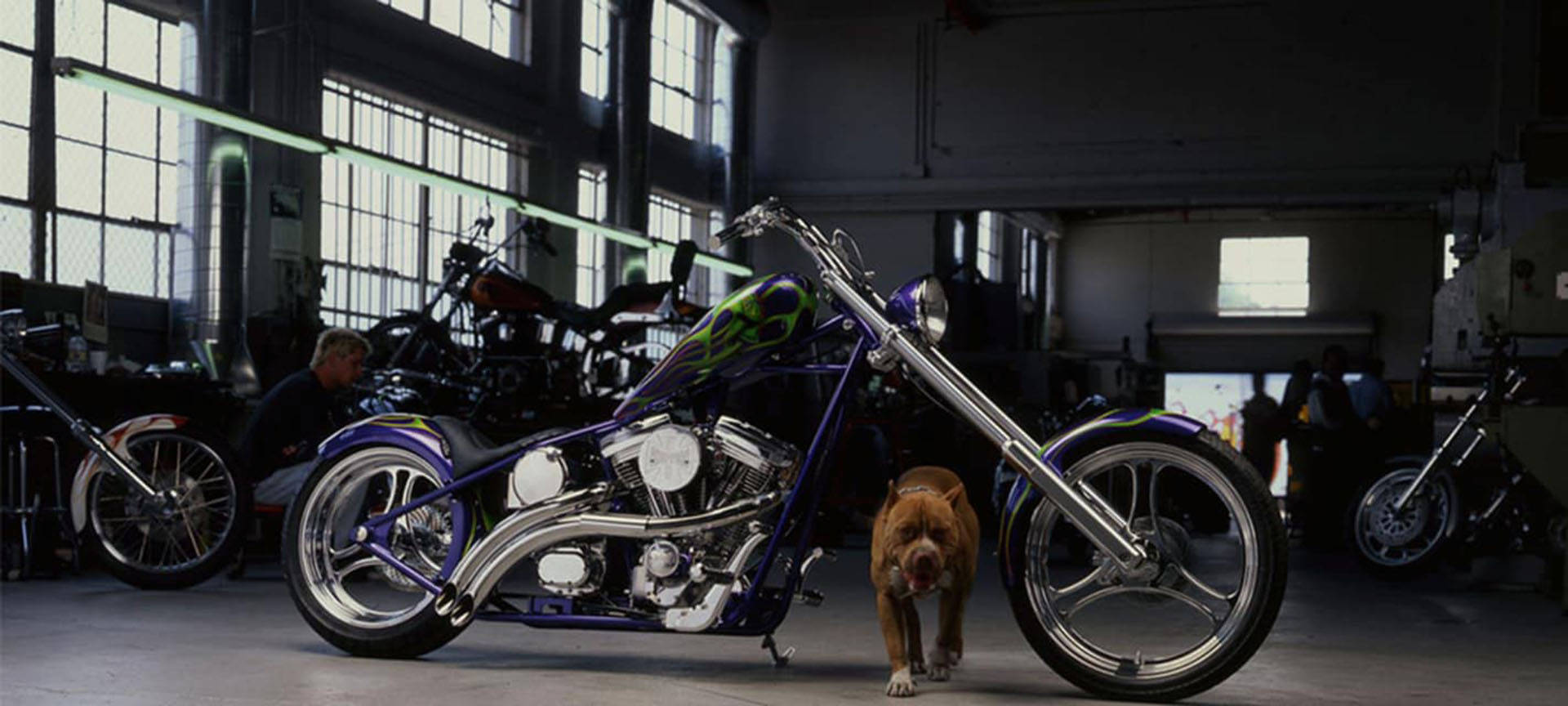 West Coast Choppers, purple chopper, chrome details, Full HD Desktop Wallpaper