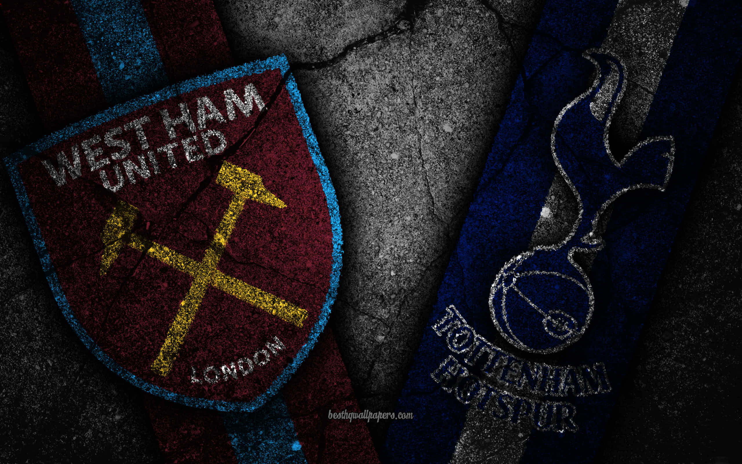 West Ham United, Tottenham Hotspur, cracked asphalt, 2K Desktop Wallpaper