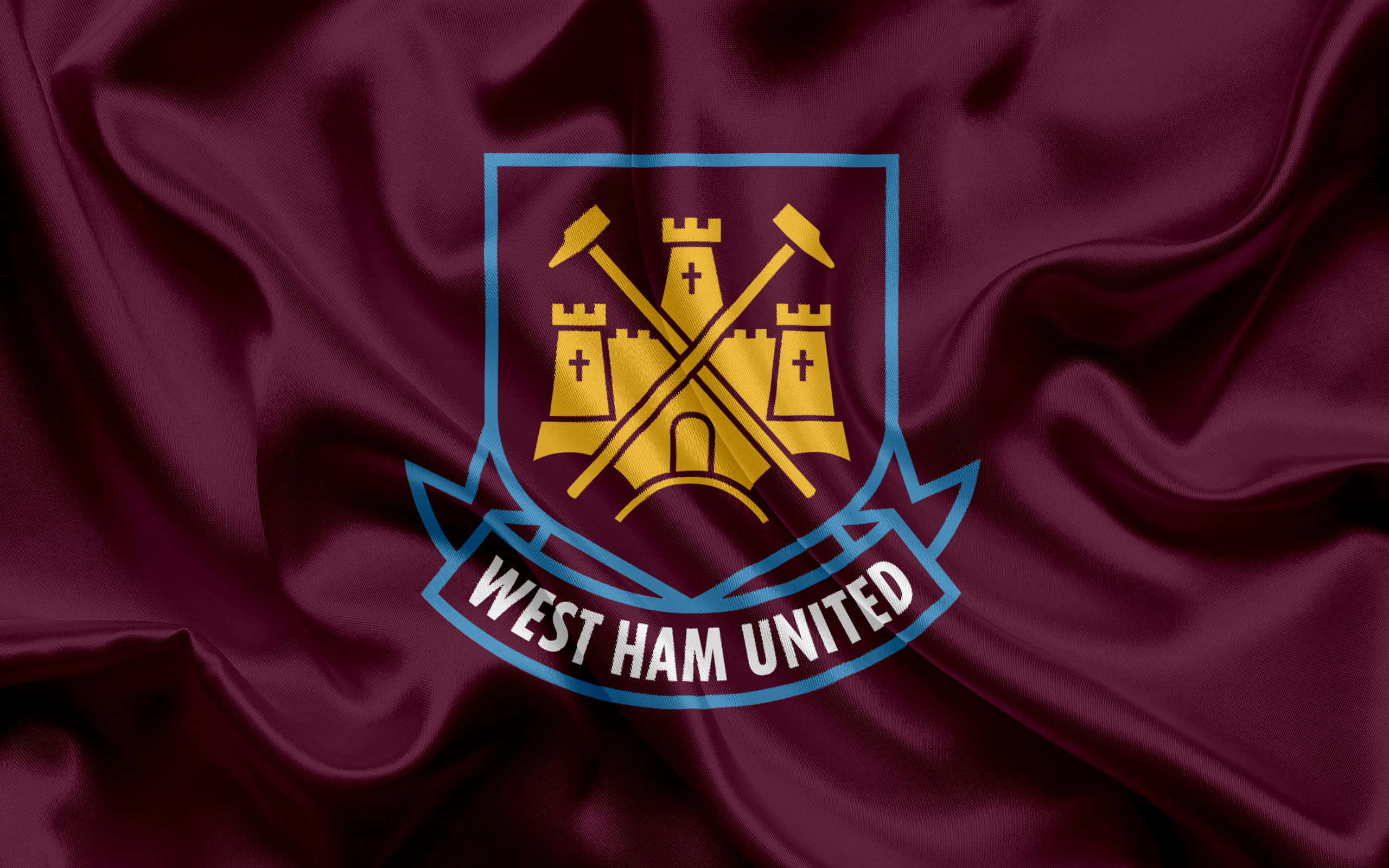 West Ham United FC, gold and blue, maroon satin flag, 2K Desktop Wallpaper