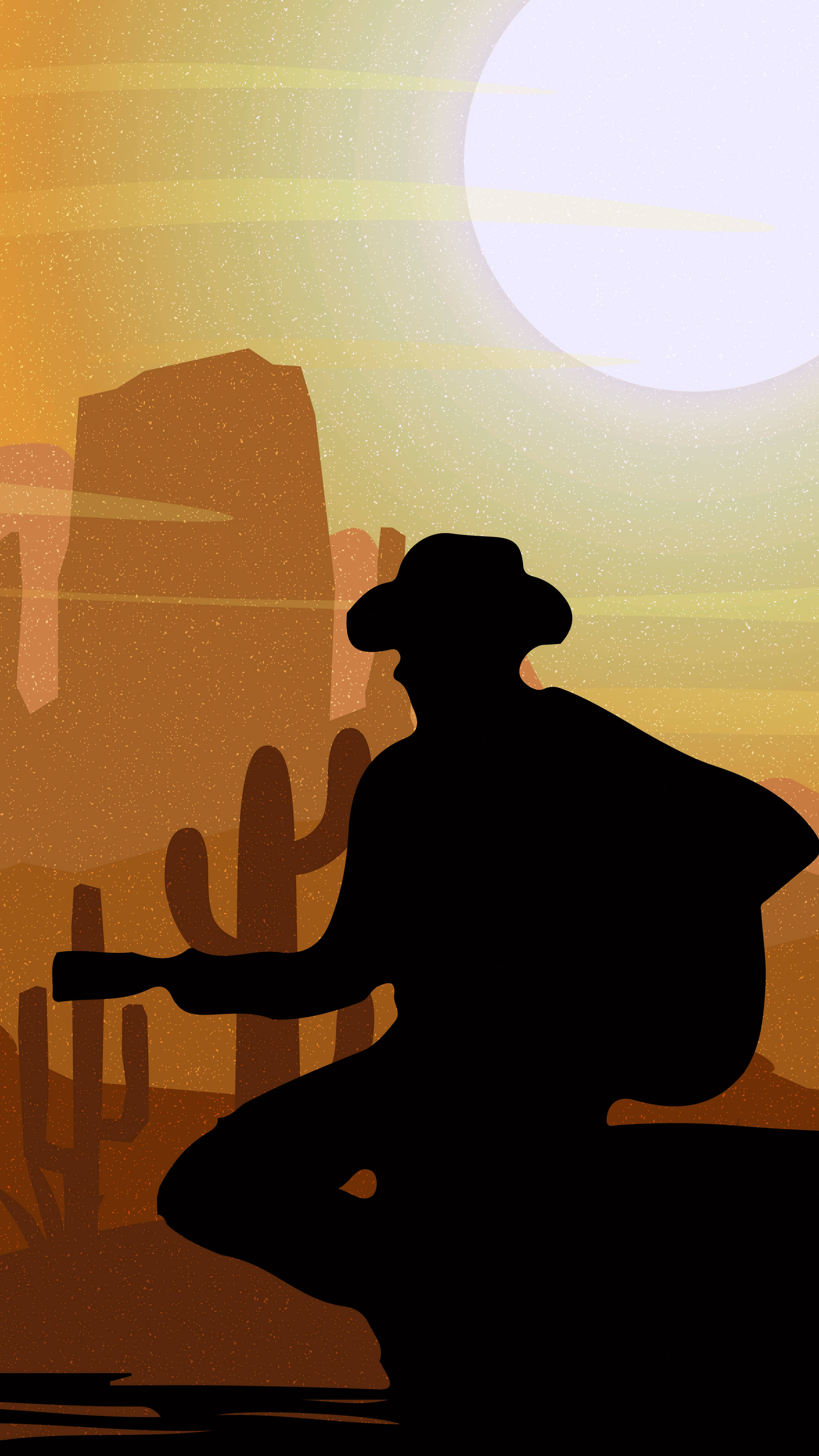 cowboy, horseback, warm sunset, 4K Phone Wallpaper